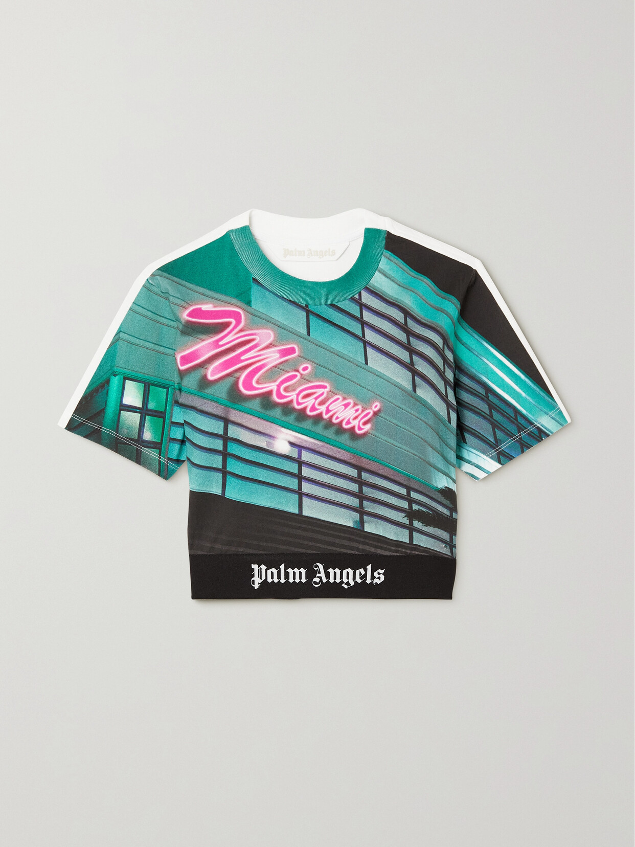 Palm Angels - Getty Miami Cropped Printed Cotton-jersey T-shirt - Blue