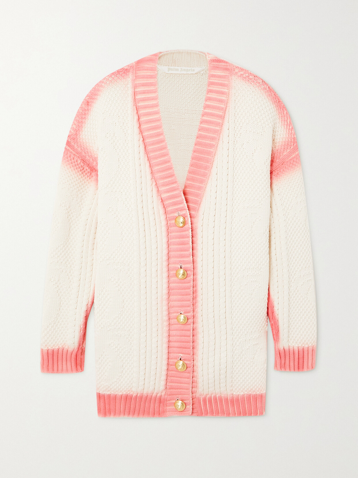 Palm Angels - Two-tone Ribbed-knit Cotton-blend Cardigan - White