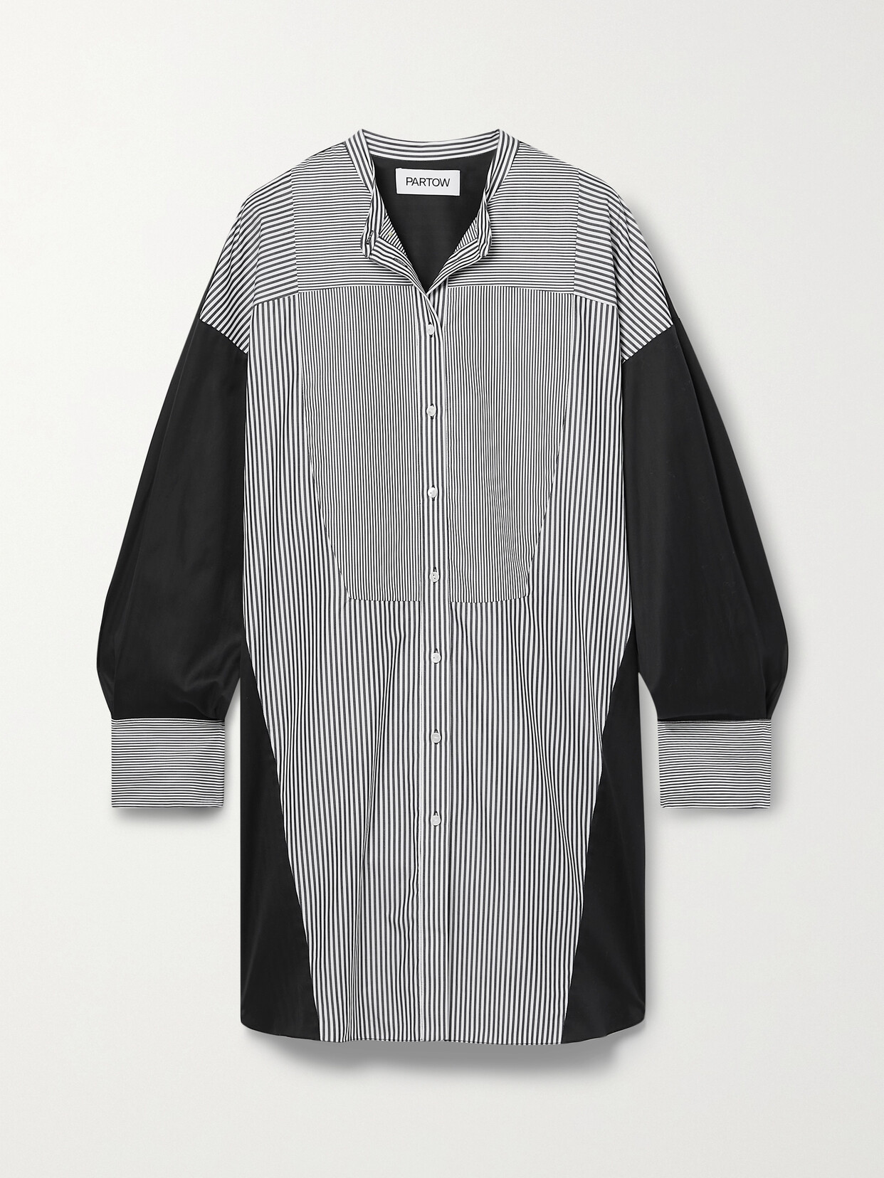 Partow Meline Paneled Striped Cotton-poplin Mini Shirt Dress In Black