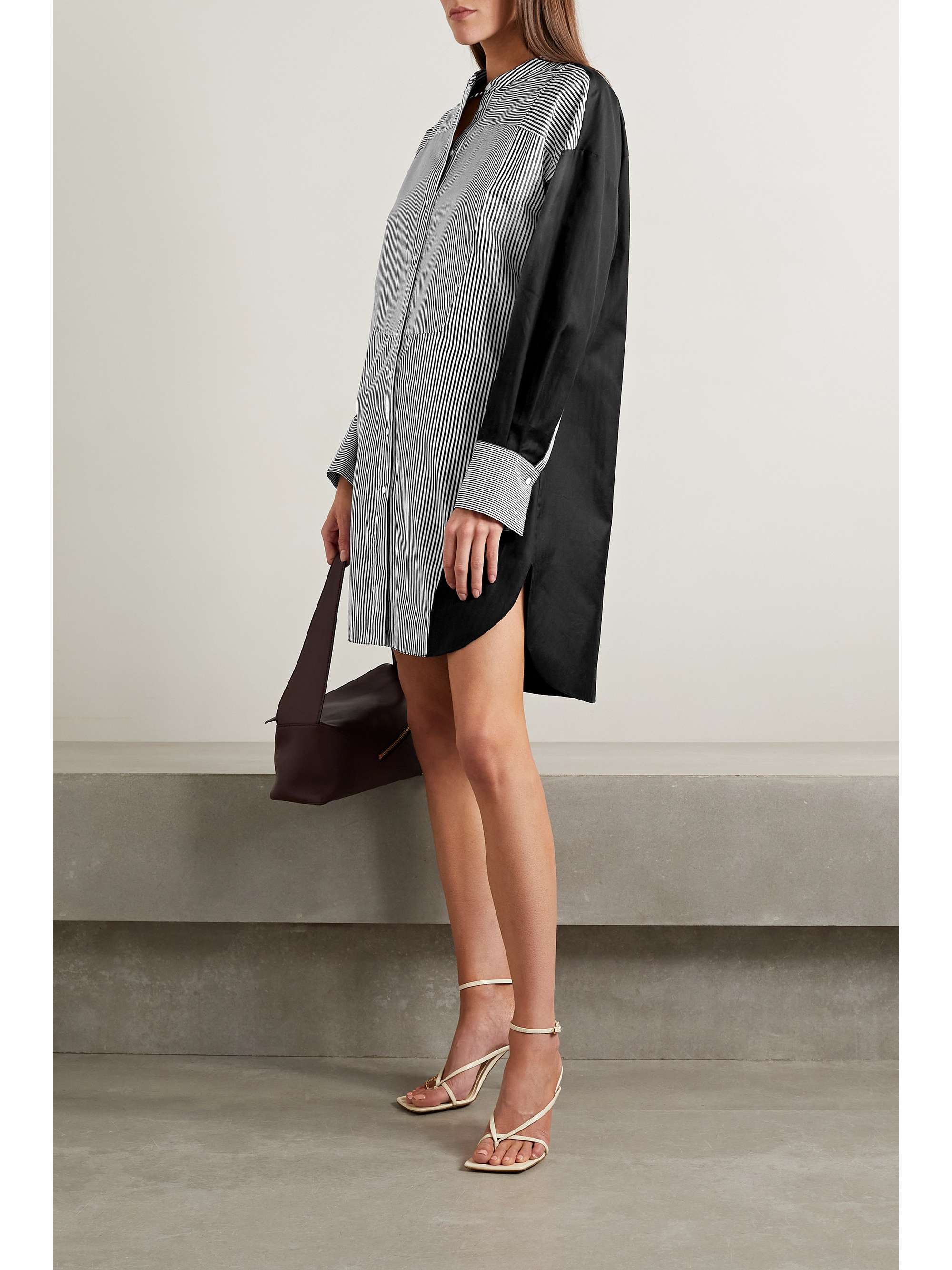 PARTOW Meline paneled striped cotton-poplin mini shirt dress