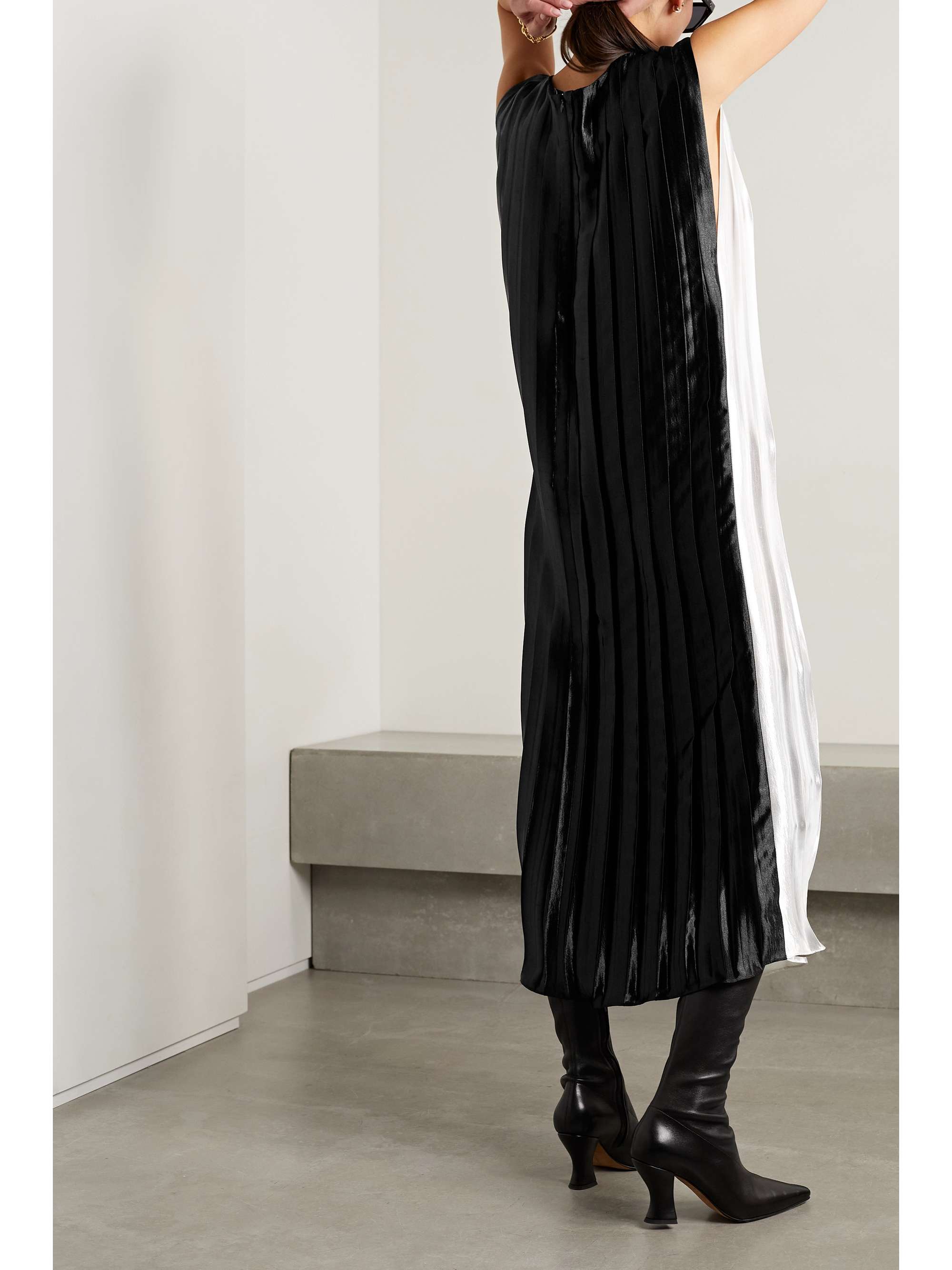 PARTOW Colette pleated hammered-satin midi dress