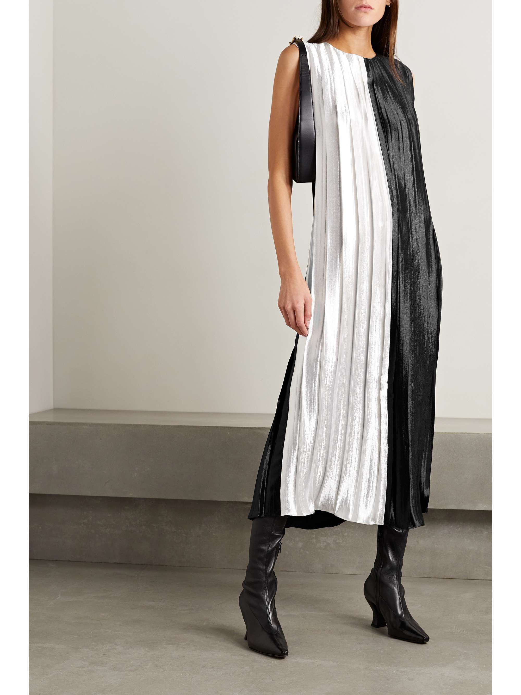 PARTOW Colette pleated hammered-satin midi dress