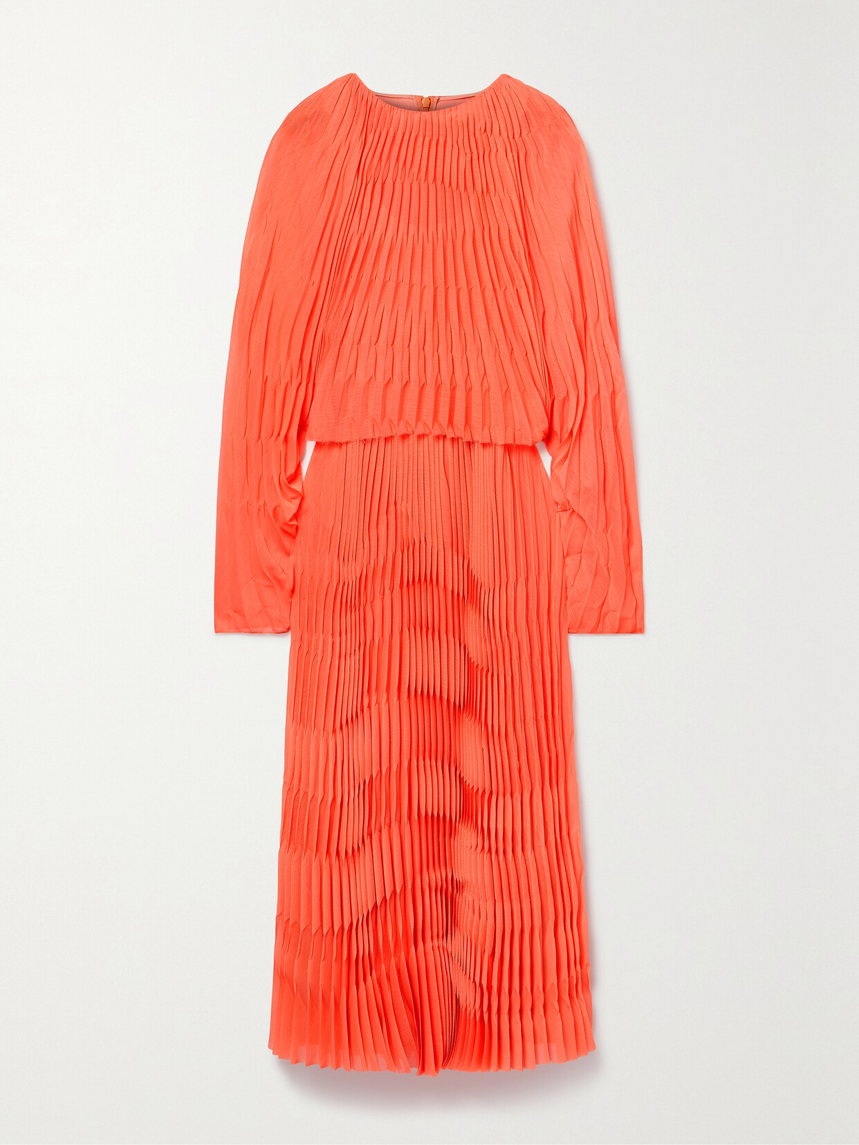 Partow Coraline Layered Pleated Crepe Midi Dress In Orange