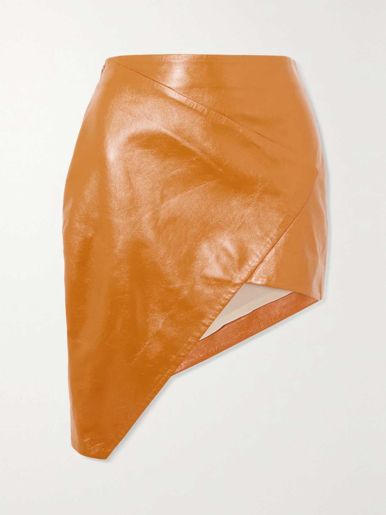 Zeynep Arçay Asymmetric Wrap-effect Leather Mini Skirt - Gold