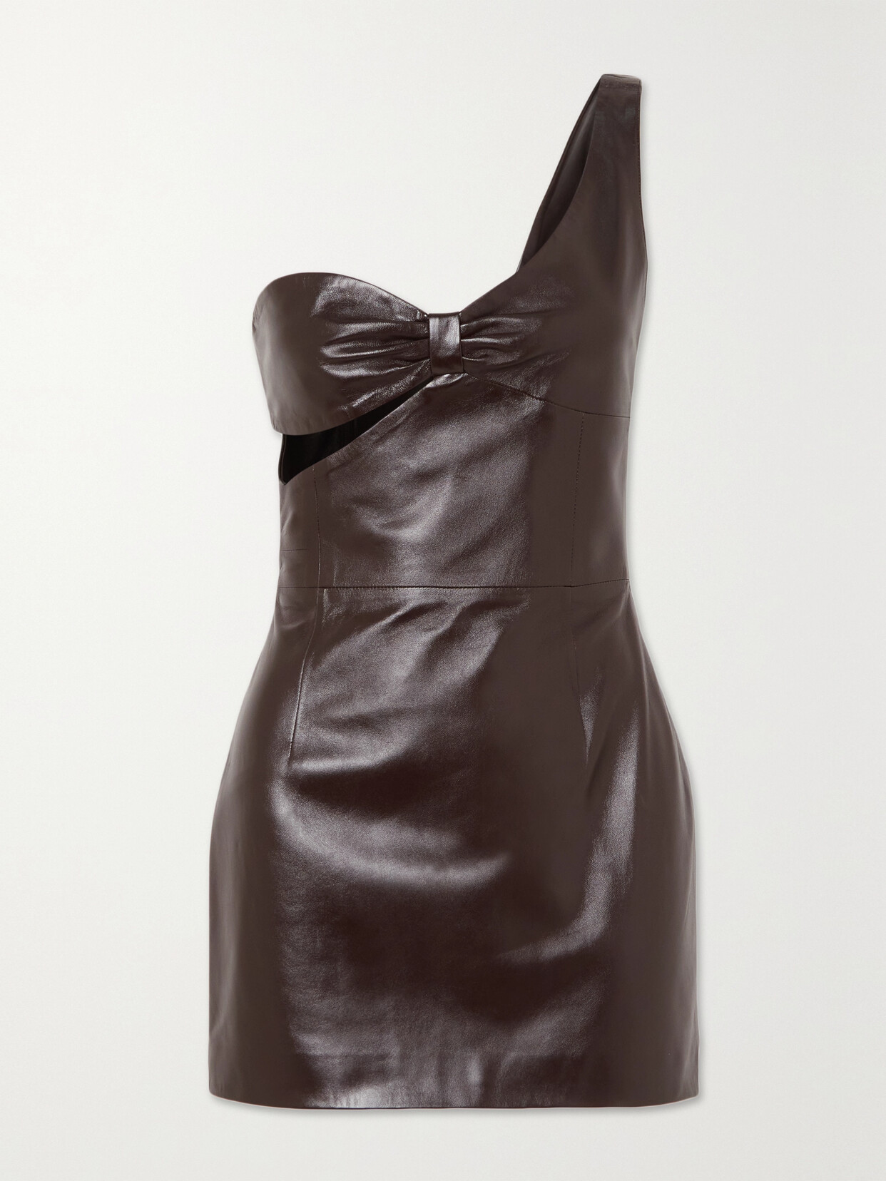 Zeynep Arcay One-shoulder Cutout Leather Mini Dress In Brown