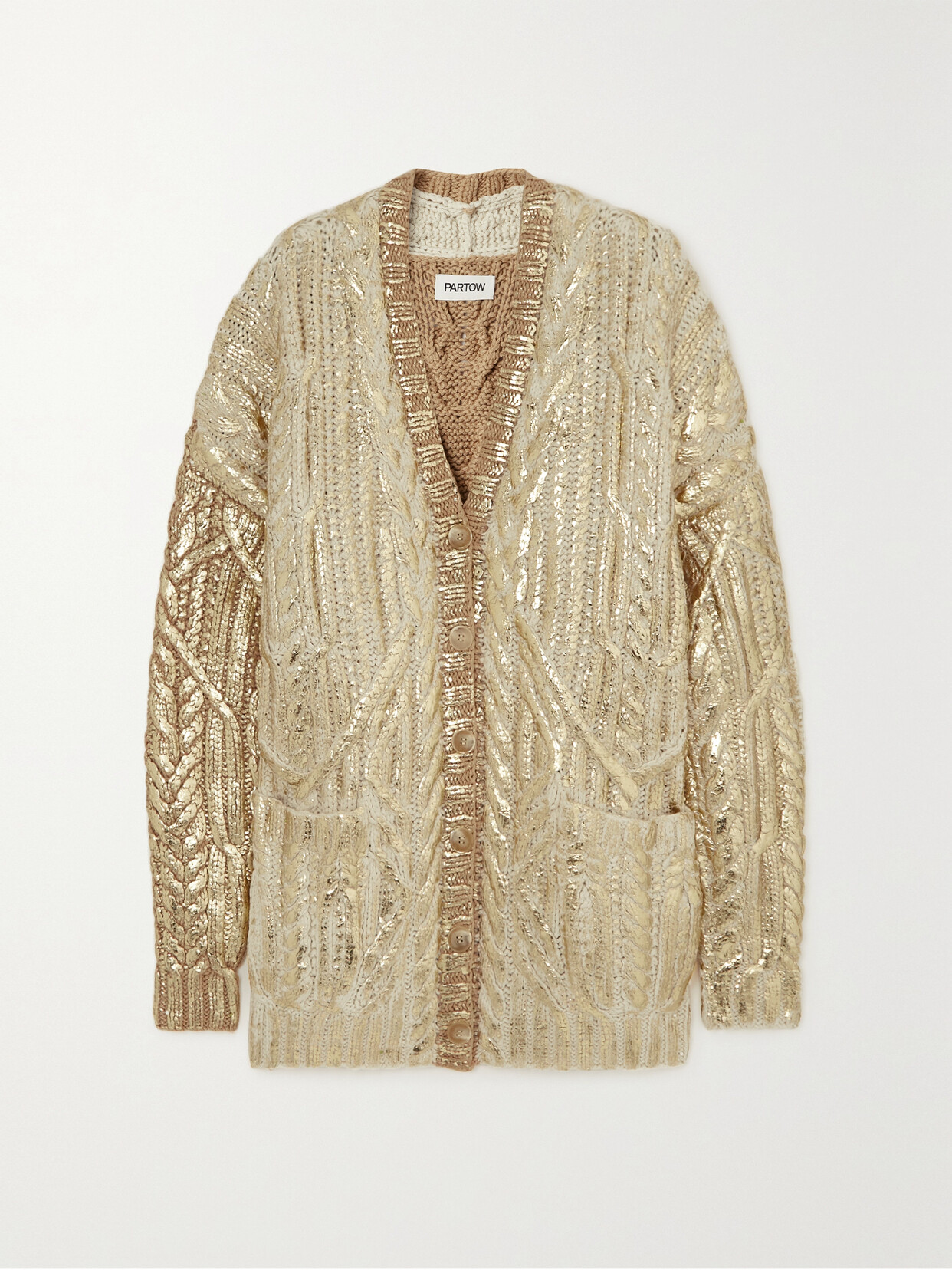 PARTOW - Luka Oversized Metallic Cable-knit Cashmere Cardigan - Gold