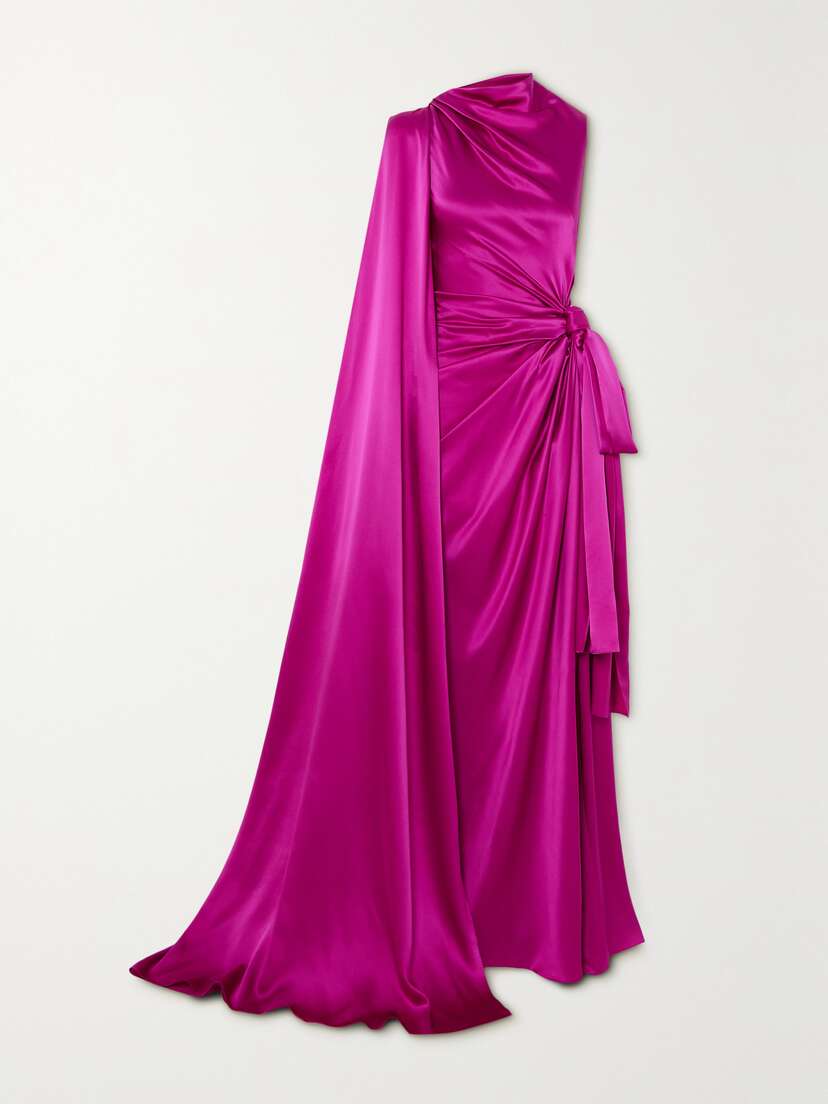 Roksanda Cape-effect Open-back Draped Silk-satin Maxi Gown - UK 16