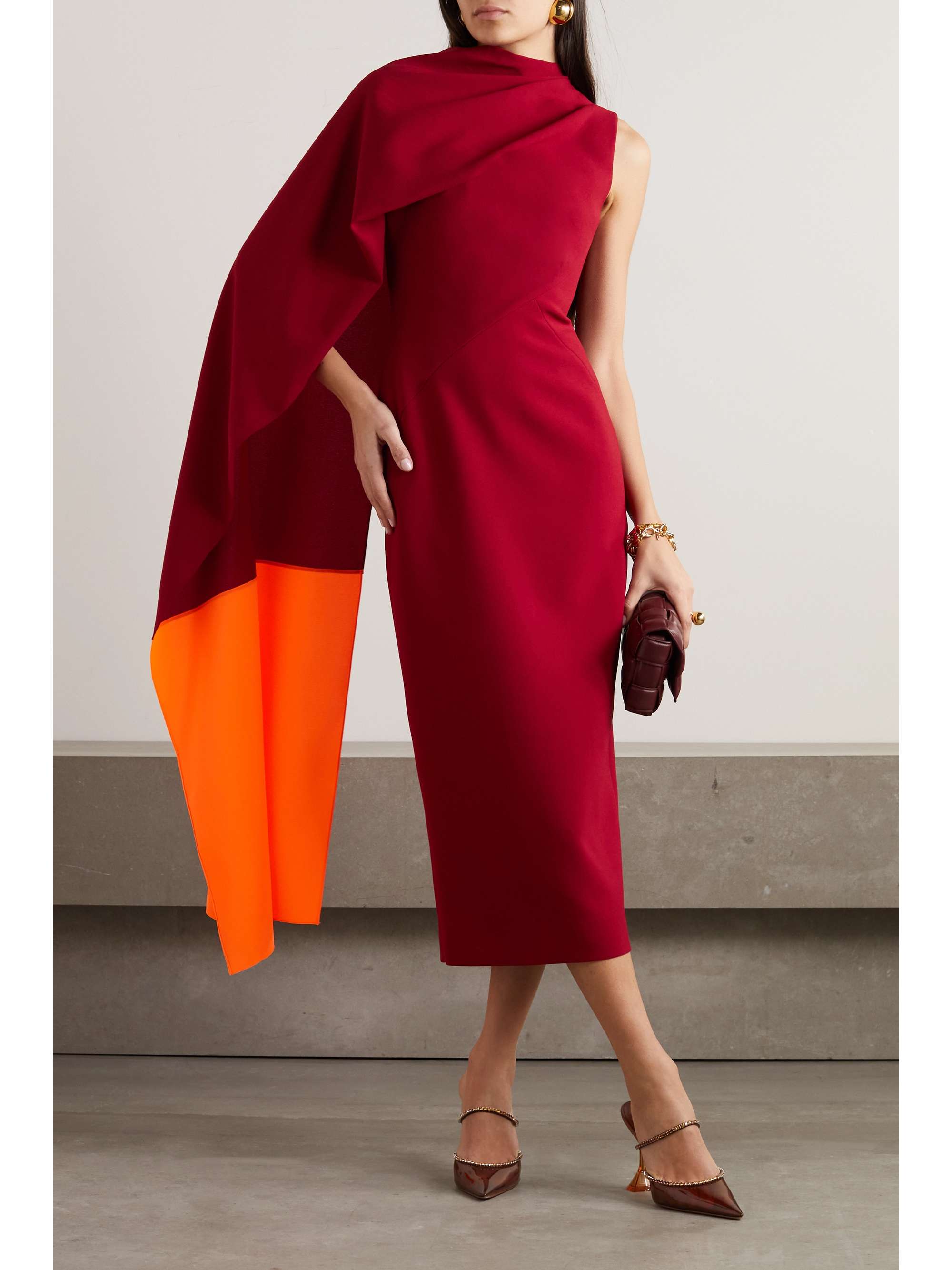 ROKSANDA Edith cape-effect two-tone crepe midi dress