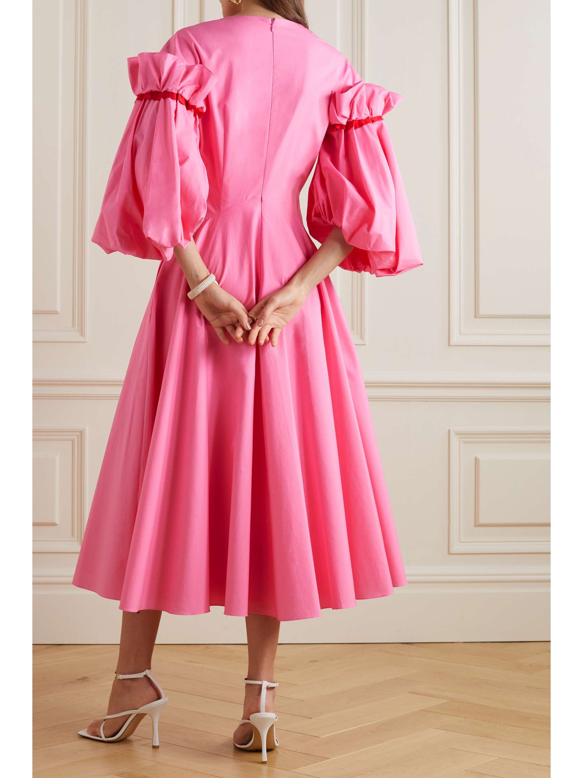 ROKSANDA Gathered cotton-poplin midi dress