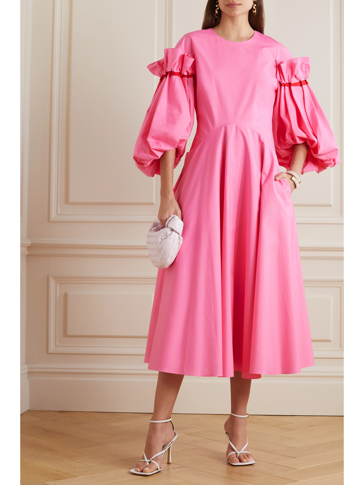 Roksanda Balloon Sleeve High-neck Cotton Dress In Pink