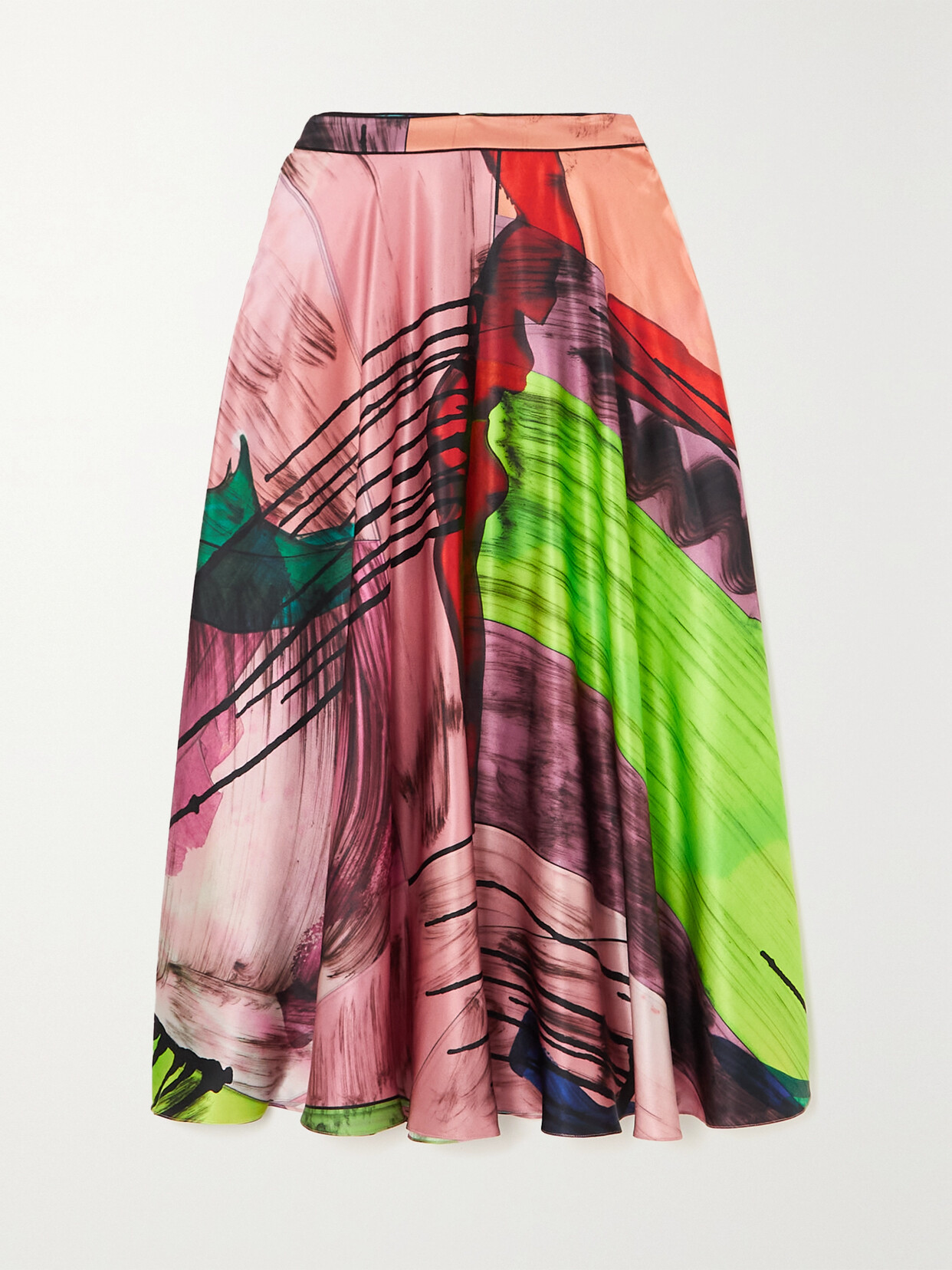 Roksanda - Ambrosia Printed Silk-satin Midi Skirt - Pink