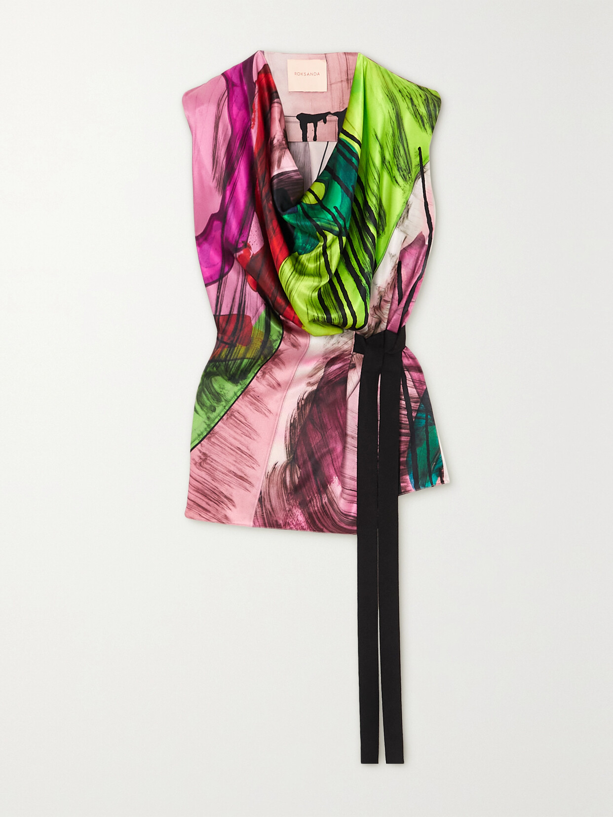 Roksanda - Draped Printed Silk-satin Wrap Top - Pink