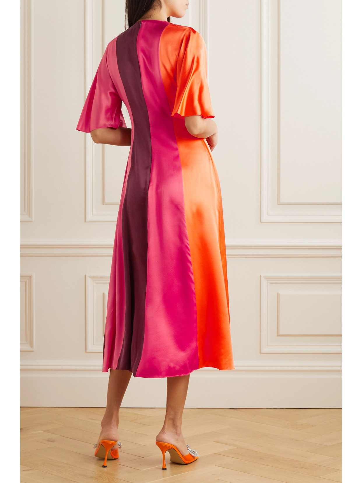 Roksanda Fiamma Color-block Silk-satin Midi Dress In Red