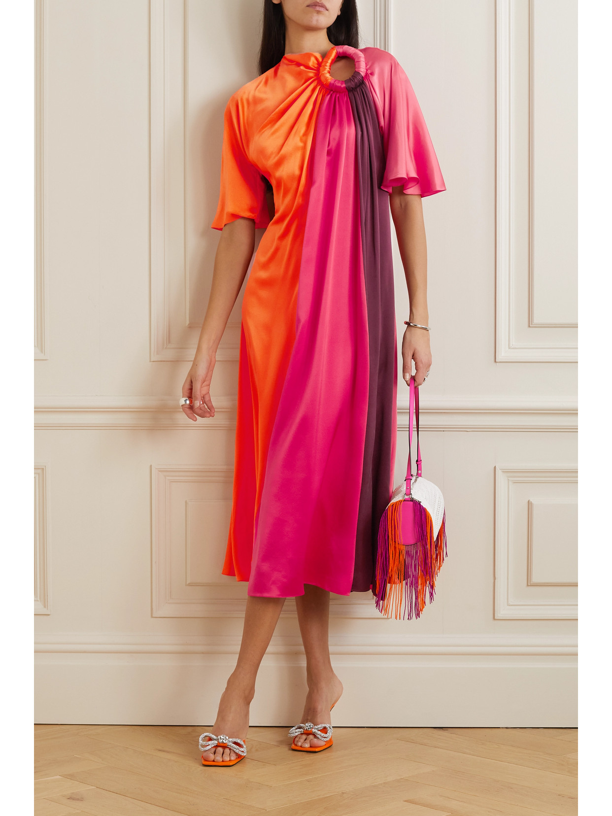Roksanda Fiamma Color-block Silk-satin Midi Dress In Red