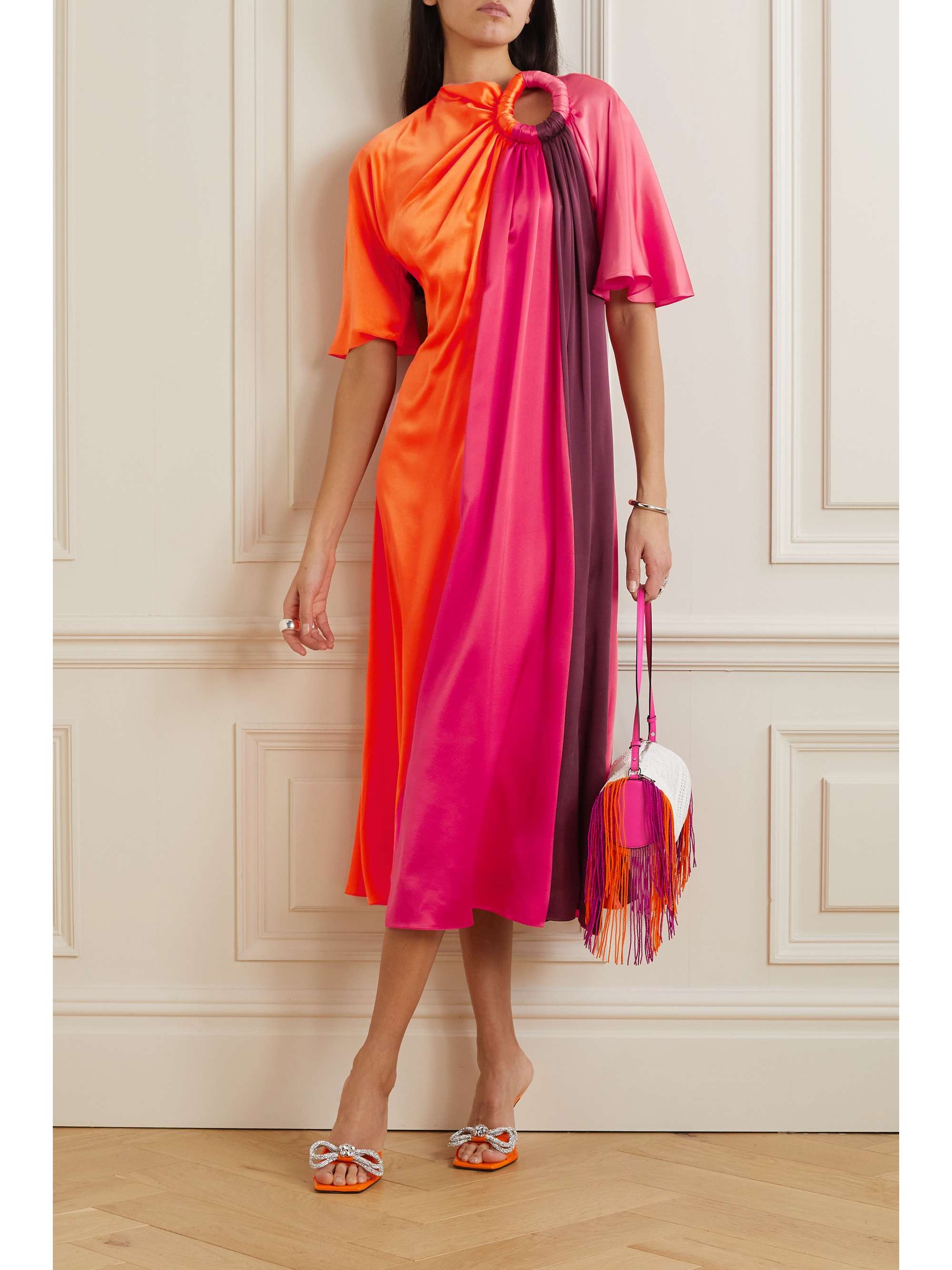 ROKSANDA Fiamma color-block silk-satin midi dress | NET-A-PORTER