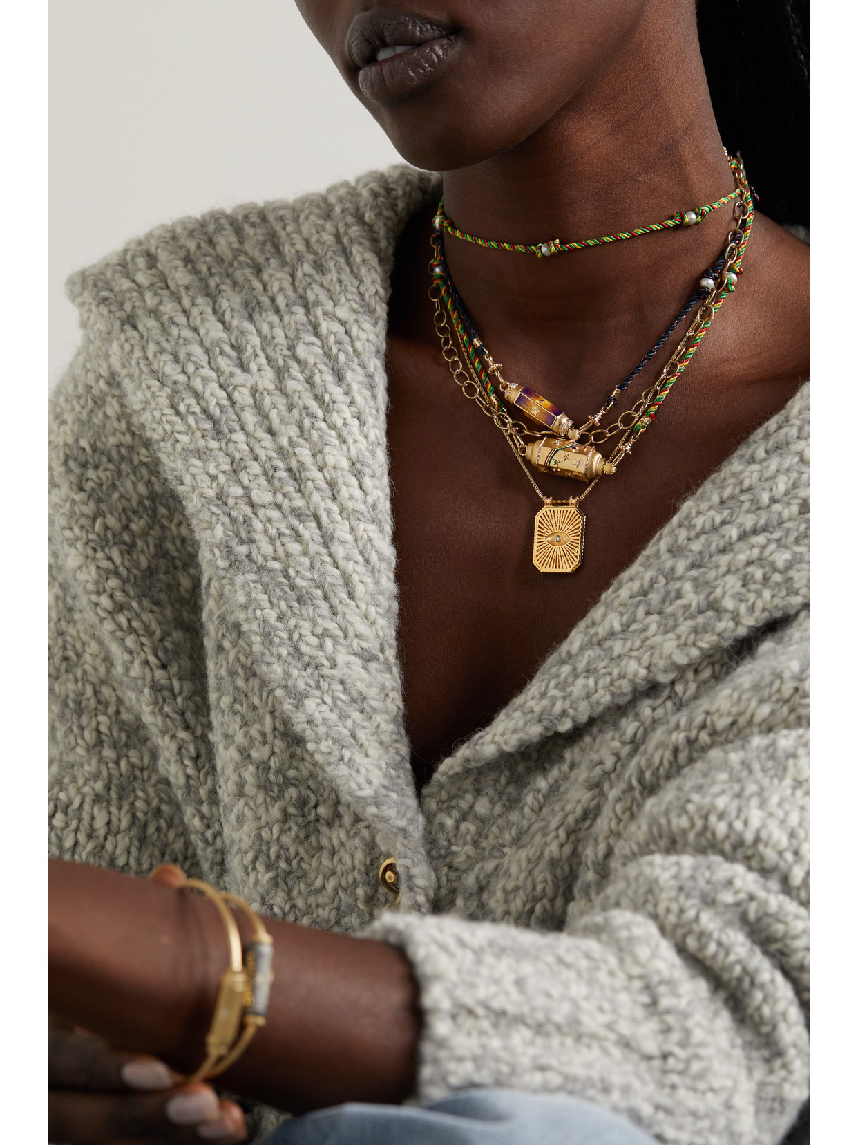 Shop Marie Lichtenberg Eye Protect 18-karat Gold Diamond Necklace
