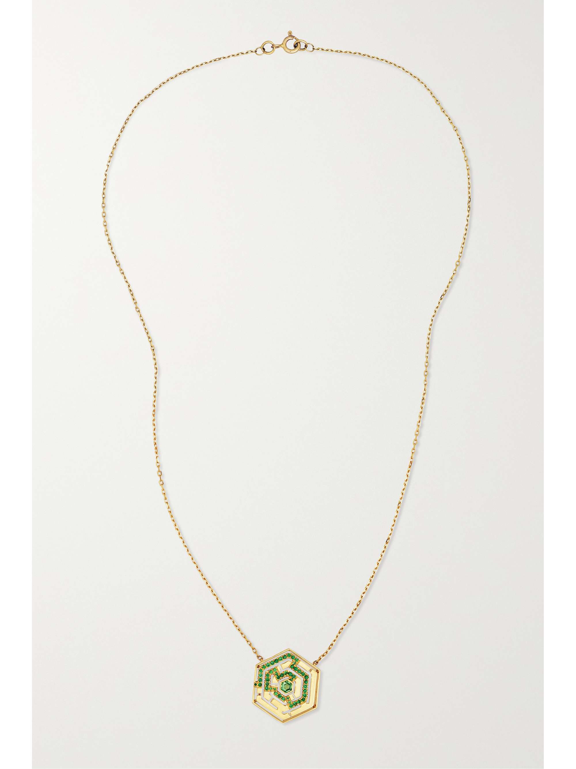ROBINSON PELHAM Labyrinth Hexagonal Kette aus 18 Karat Gold mit Tsavoriten