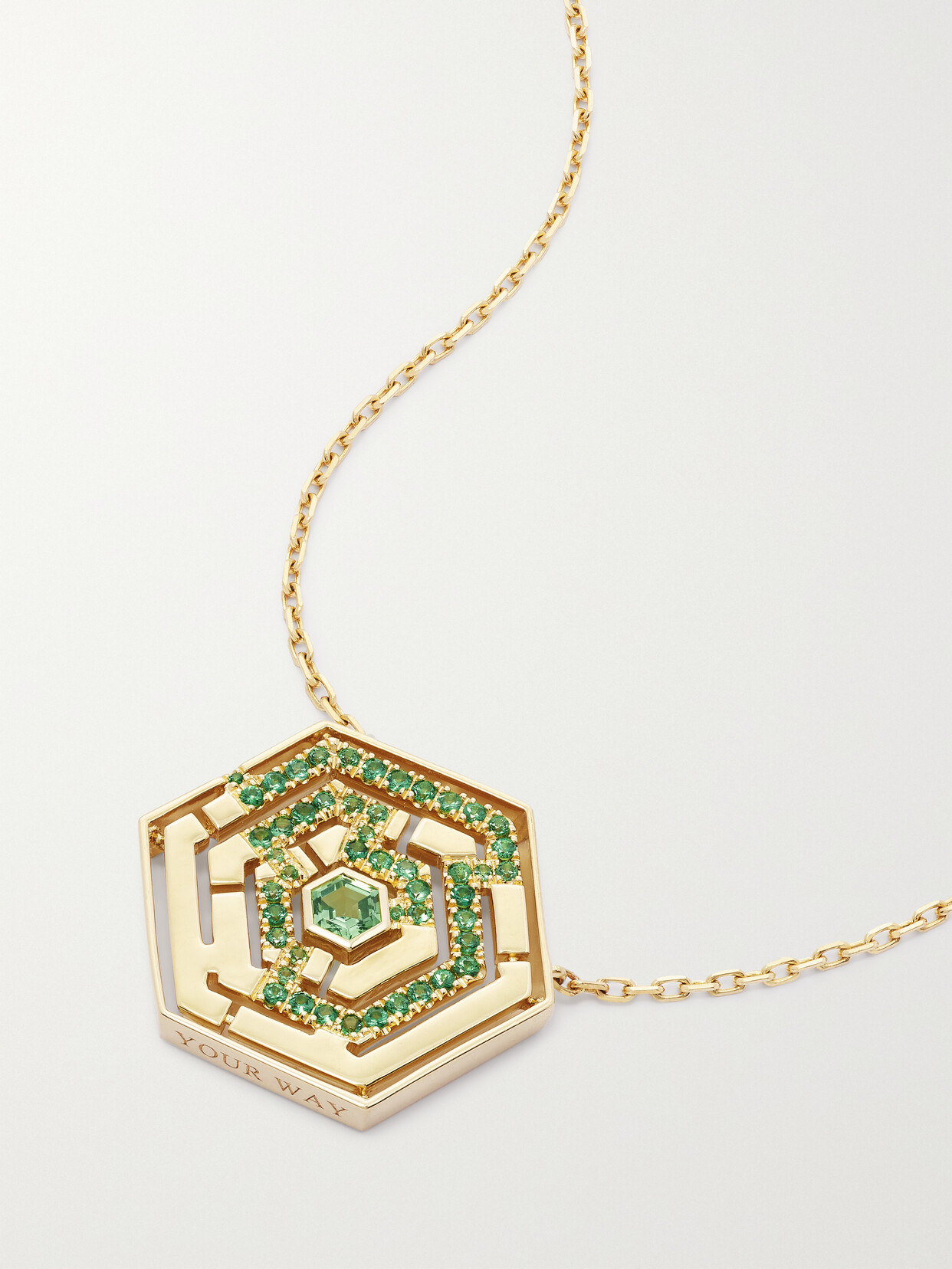 Robinson Pelham Labyrinth Hexagonal 18-karat Gold Tsavorite Necklace In Green