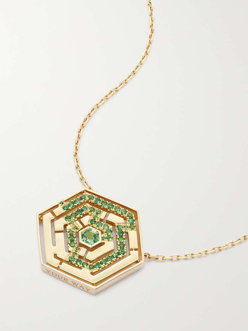 Robinson Pelham Labyrinth Hexagonal 18-karat Gold Tsavorite Necklace