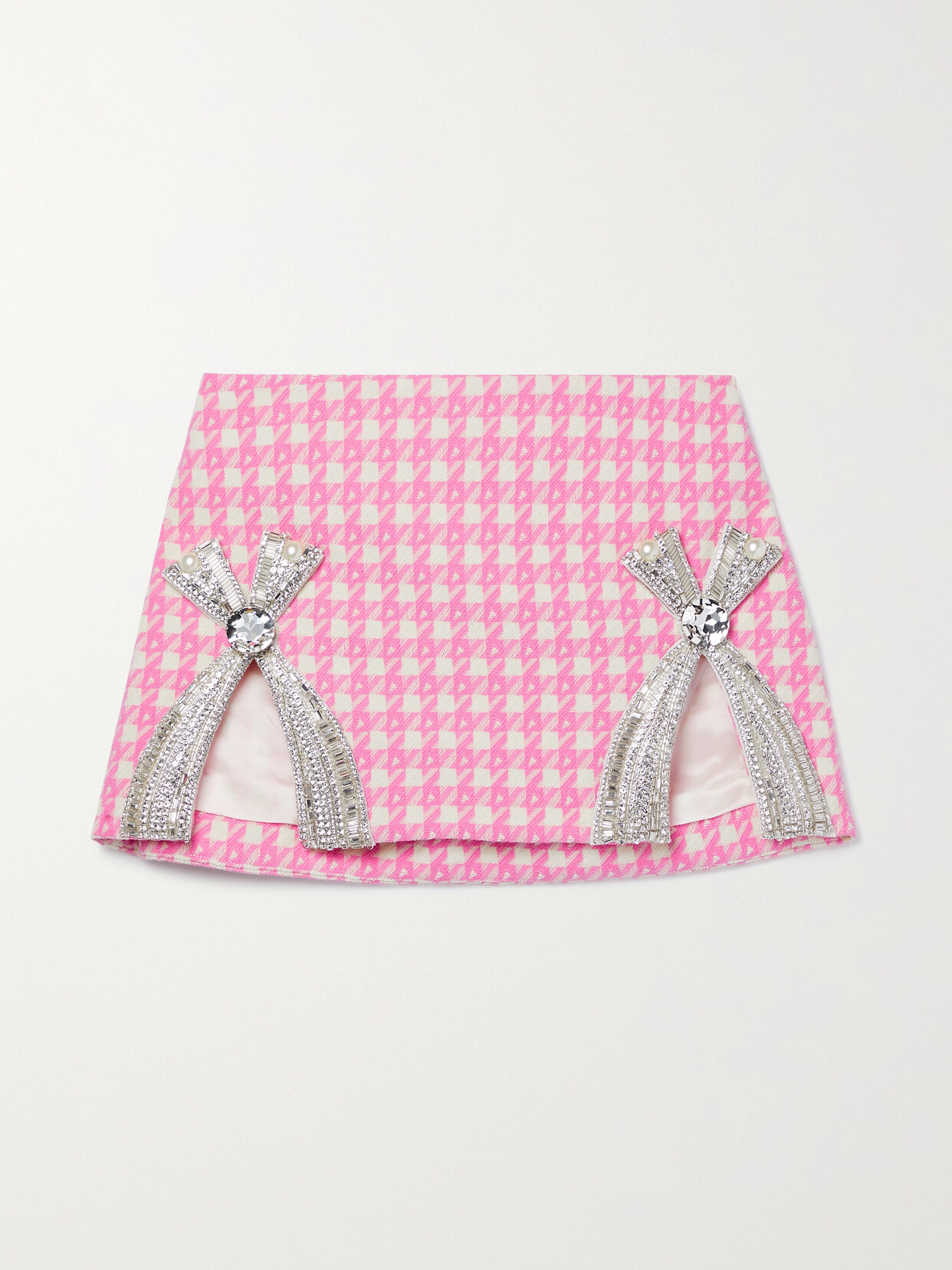 AREA - Embellished Houndstooth Wool And Cotton-blend Mini Skirt - Pink