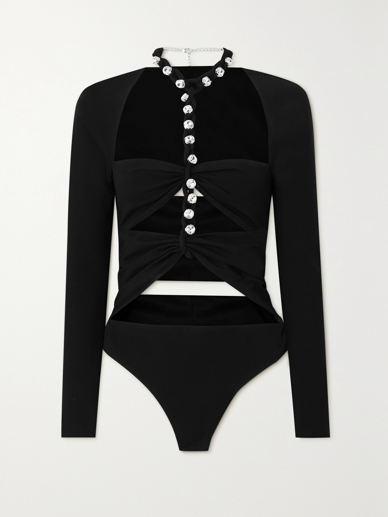 AREA EMBELLISHED CUTOUT STRETCH-JERSEY BODYSUIT