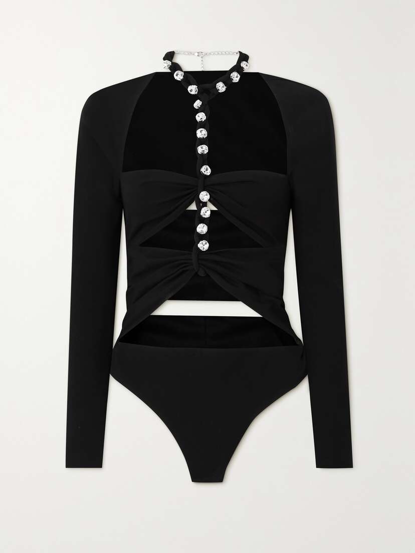 AREA Embellished Cutout Stretch-jersey Bodysuit