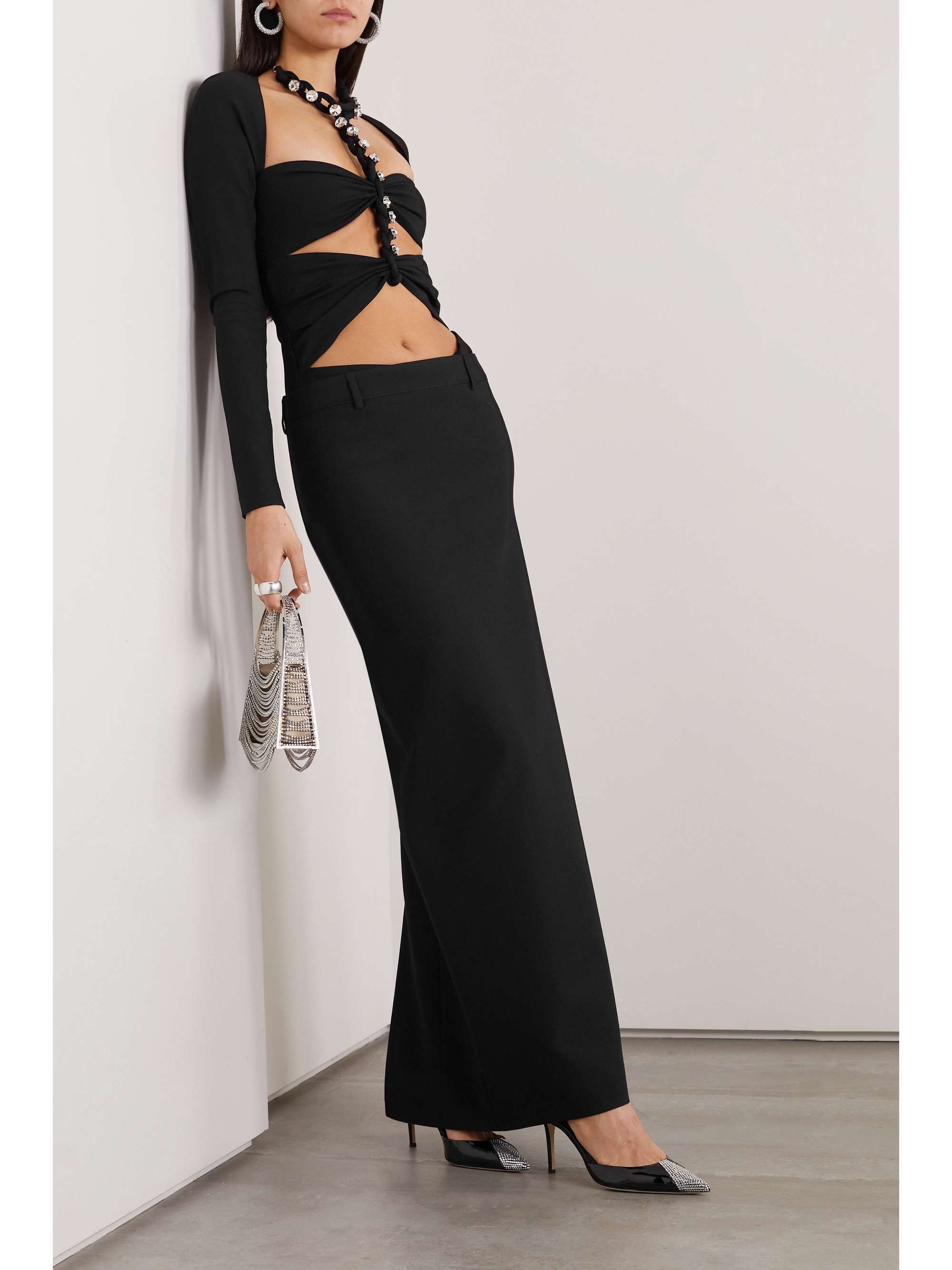 AREA Embellished cutout stretch-jersey bodysuit