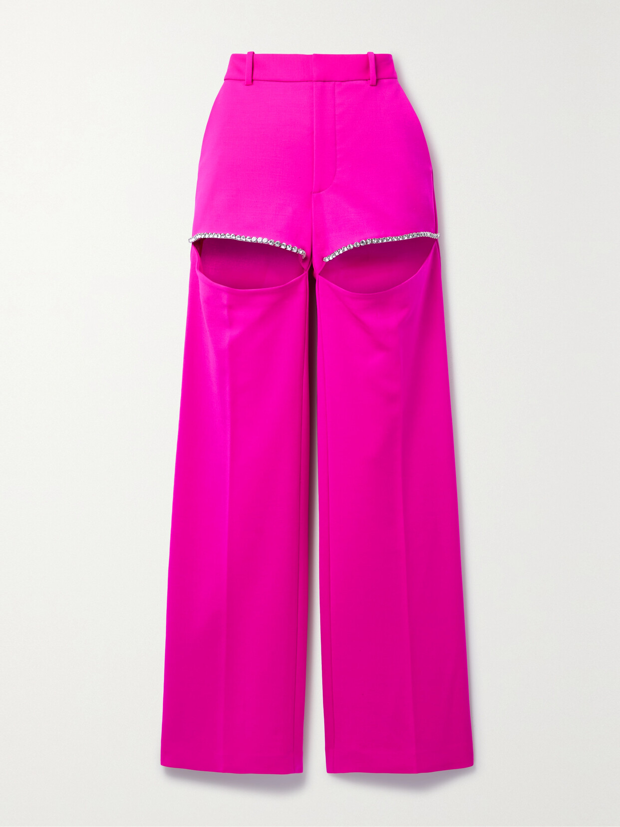 AREA CRYSTAL-EMBELLISHED NEON STRETCH-WOOL STRAIGHT-LEG PANTS