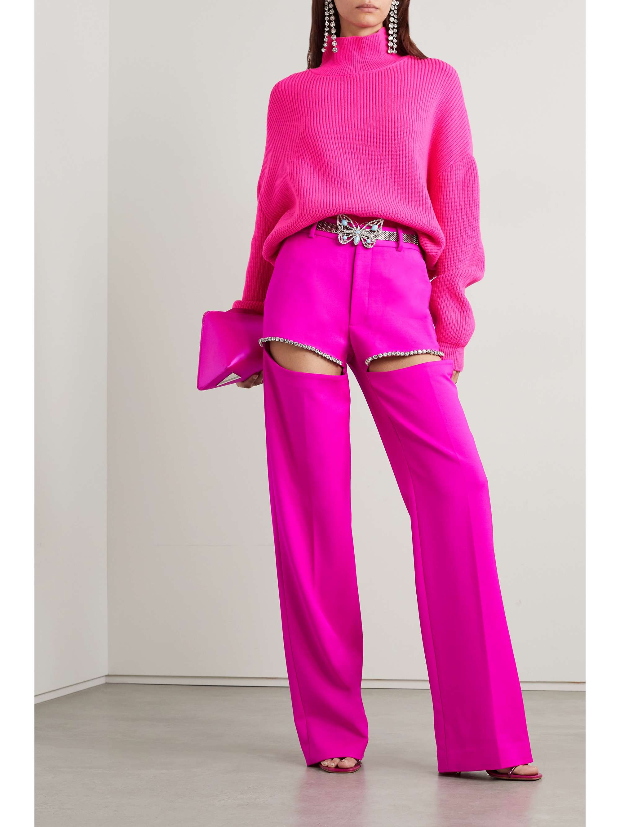 AREA Crystalembellished neon stretchwool straightleg pants NETA