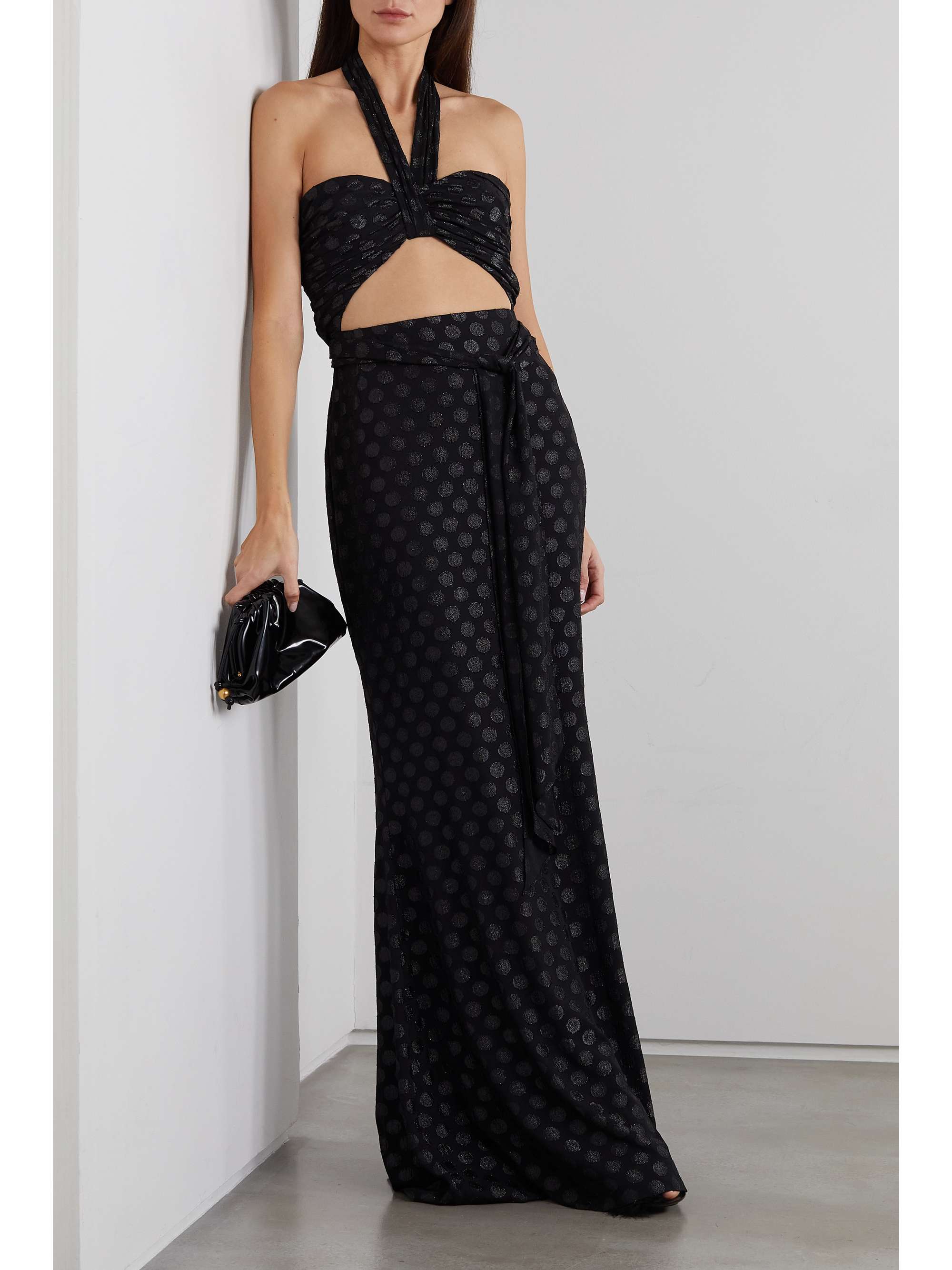 HALPERN Cutout embellished georgette halterneck maxi dress