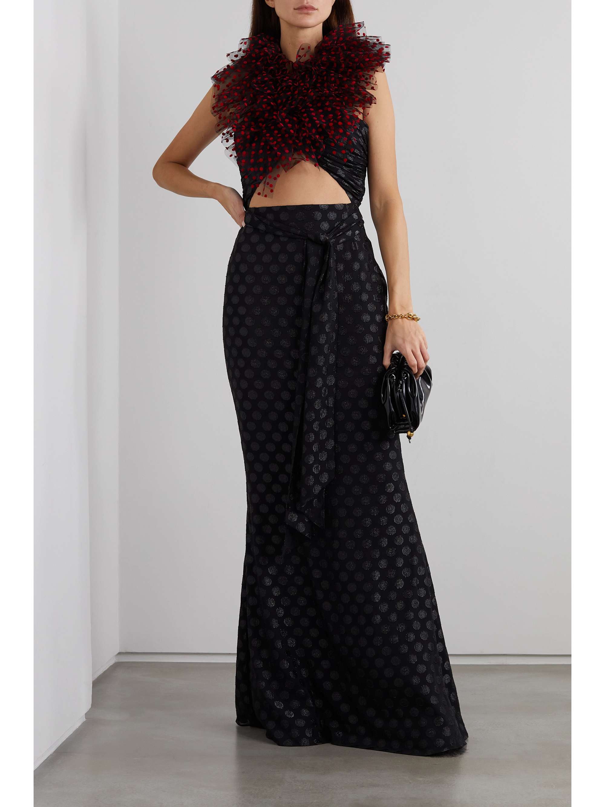 HALPERN Cutout embellished georgette halterneck maxi dress