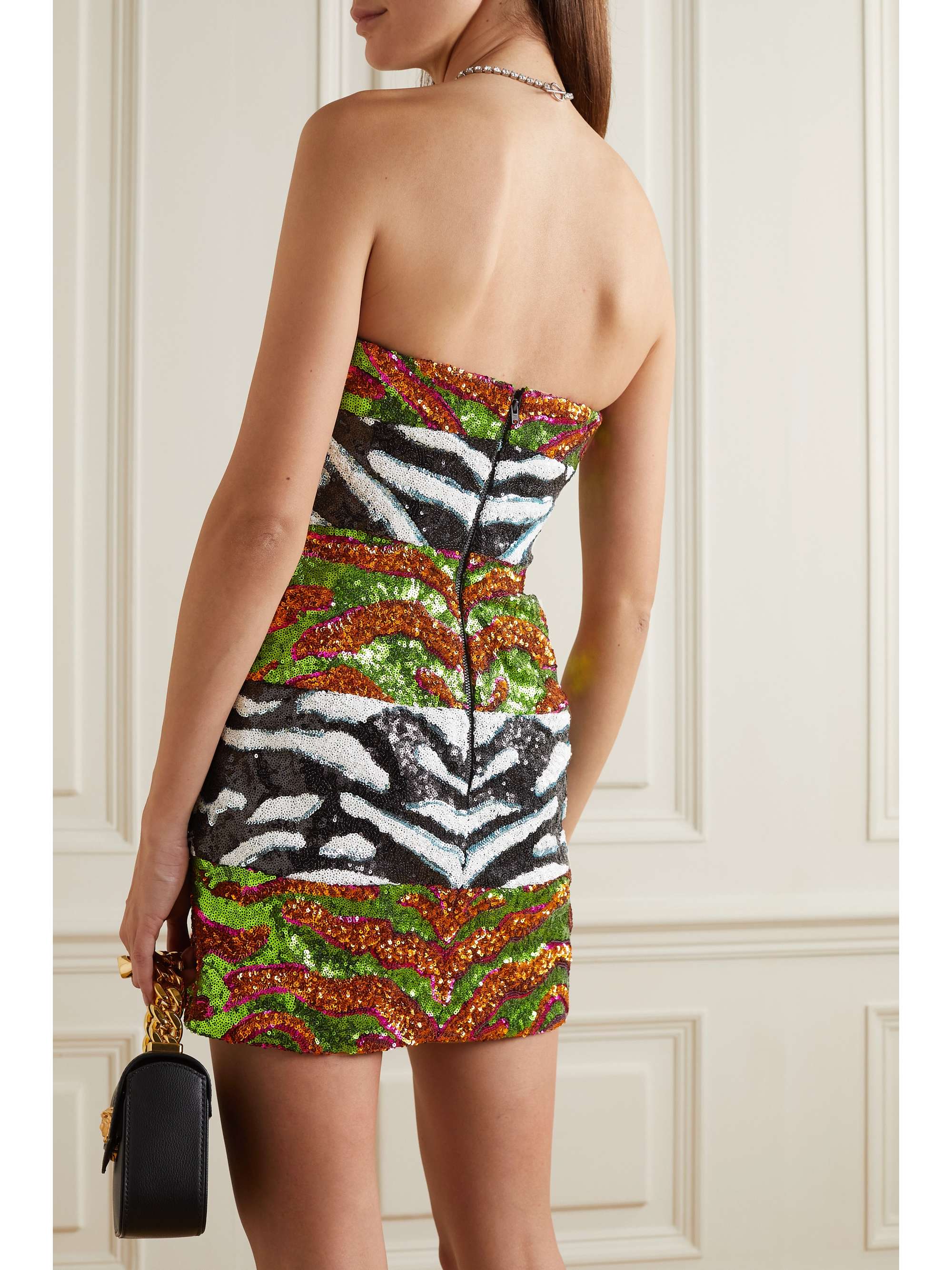 HALPERN Strapless sequined tulle mini dress