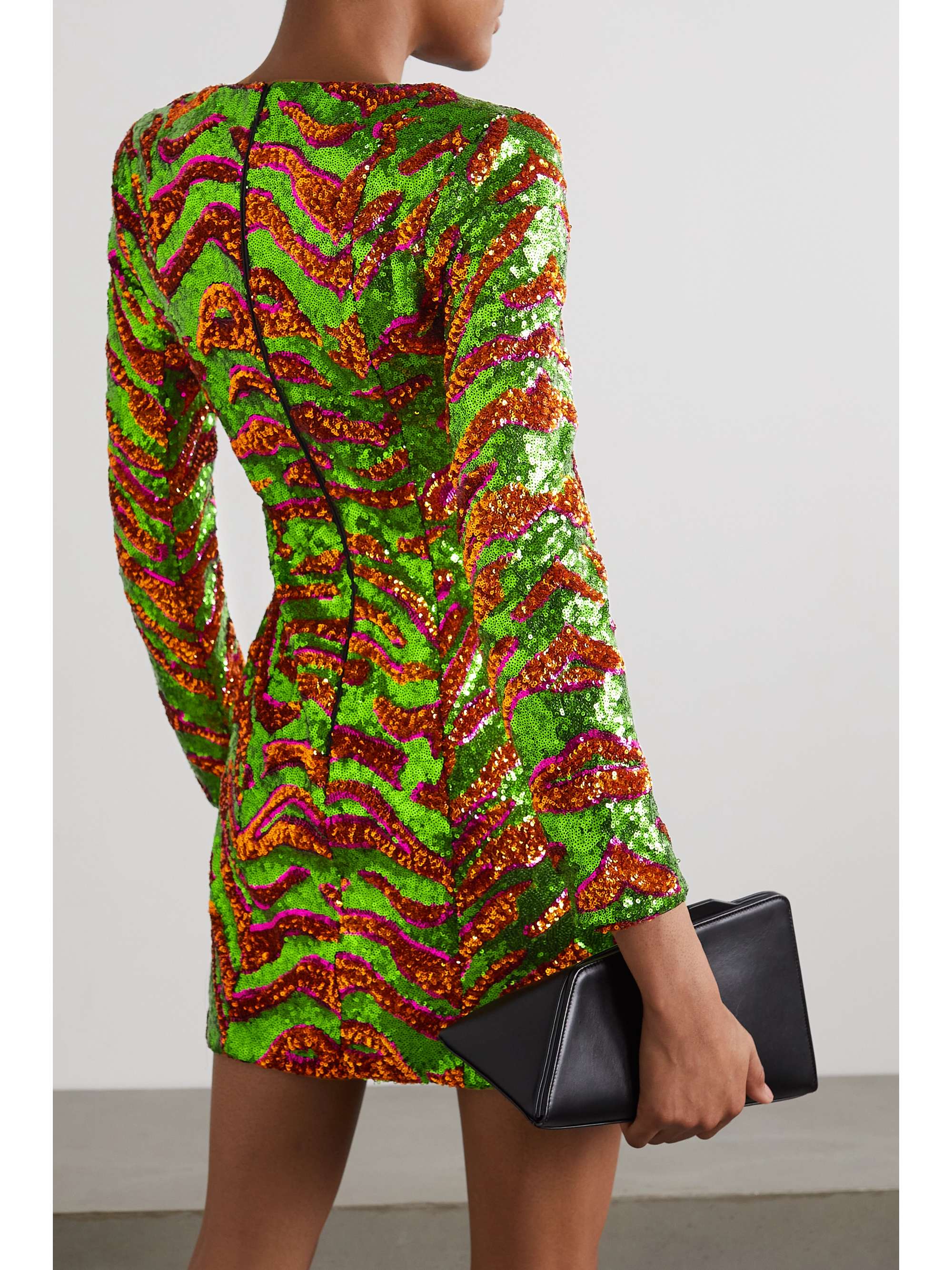 HALPERN Sequined zebra-print tulle mini dress