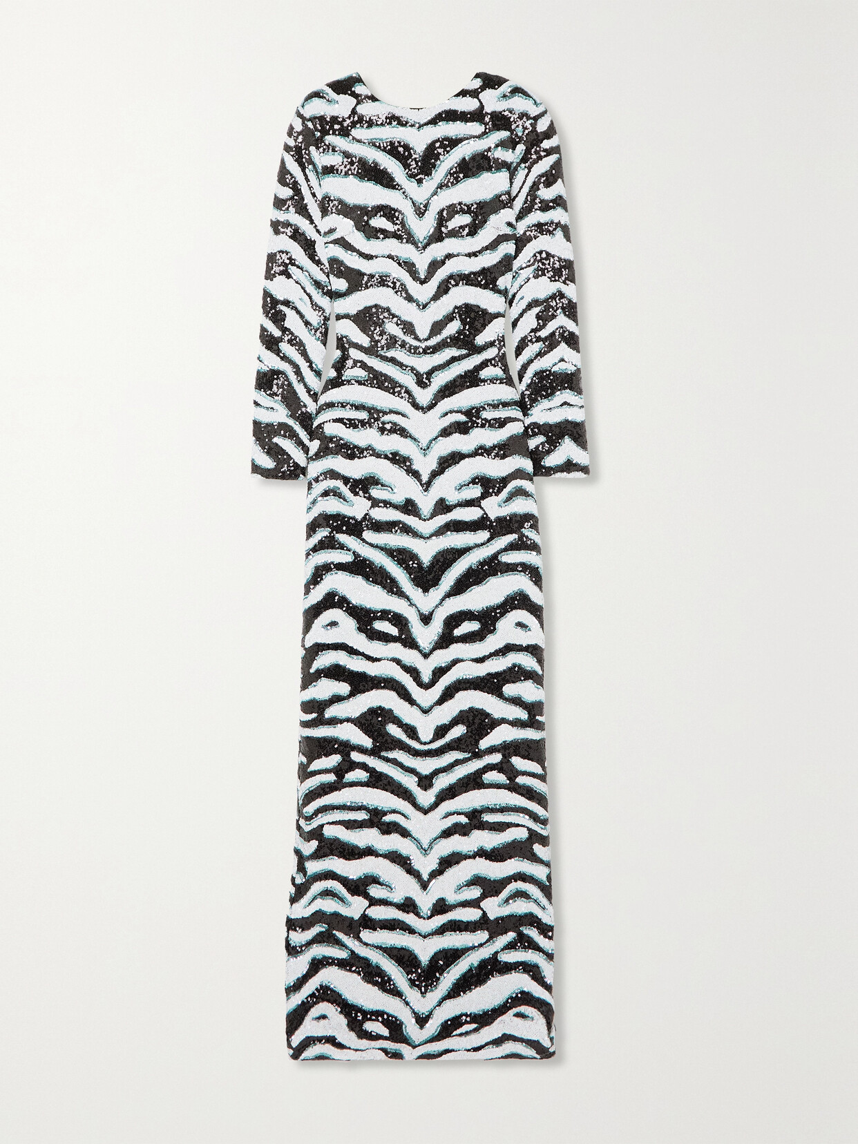 Halpern - Sequined Zebra-print Tulle Maxi Dress - White