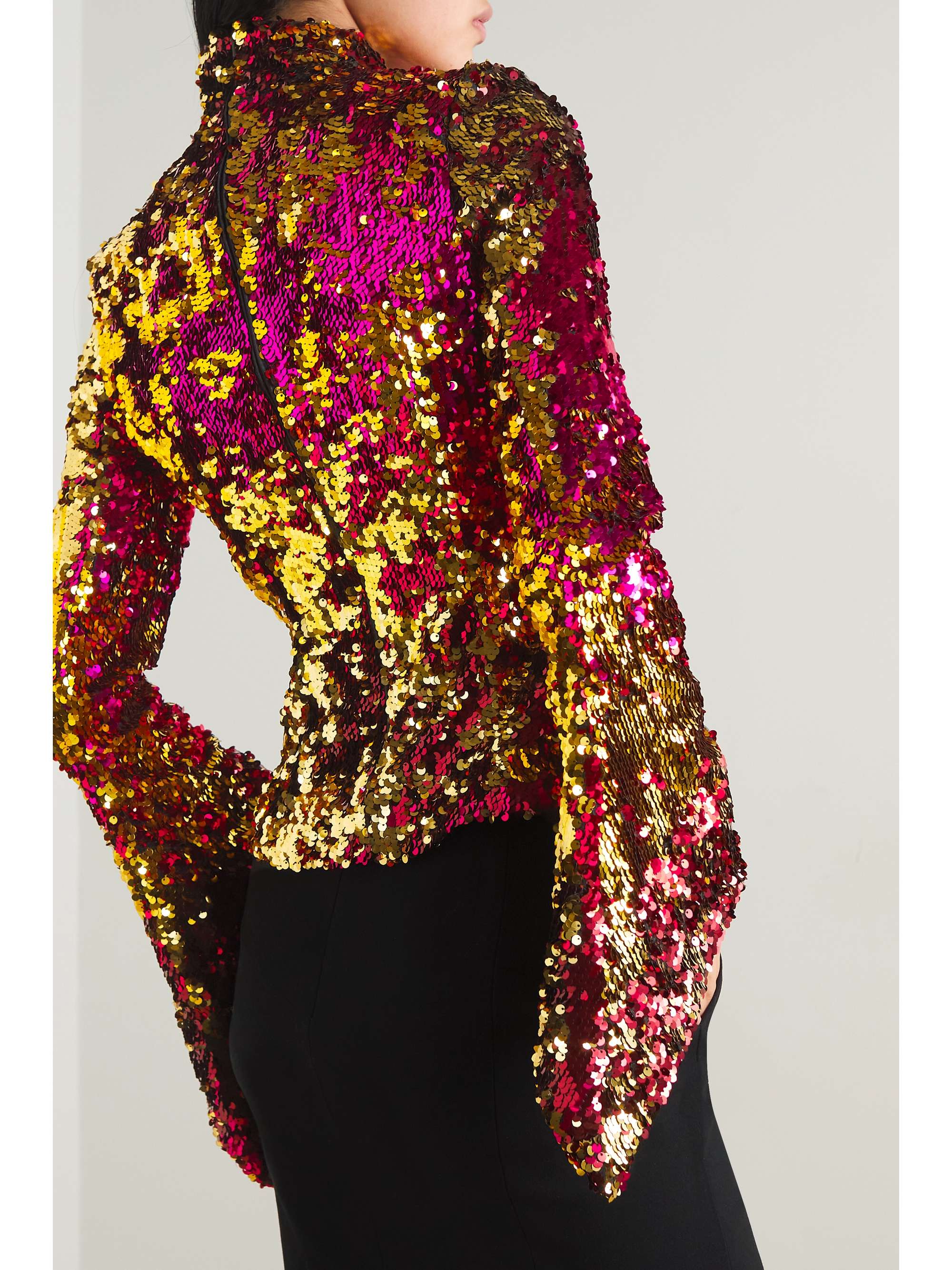 HALPERN Sequinned tulle turtleneck top