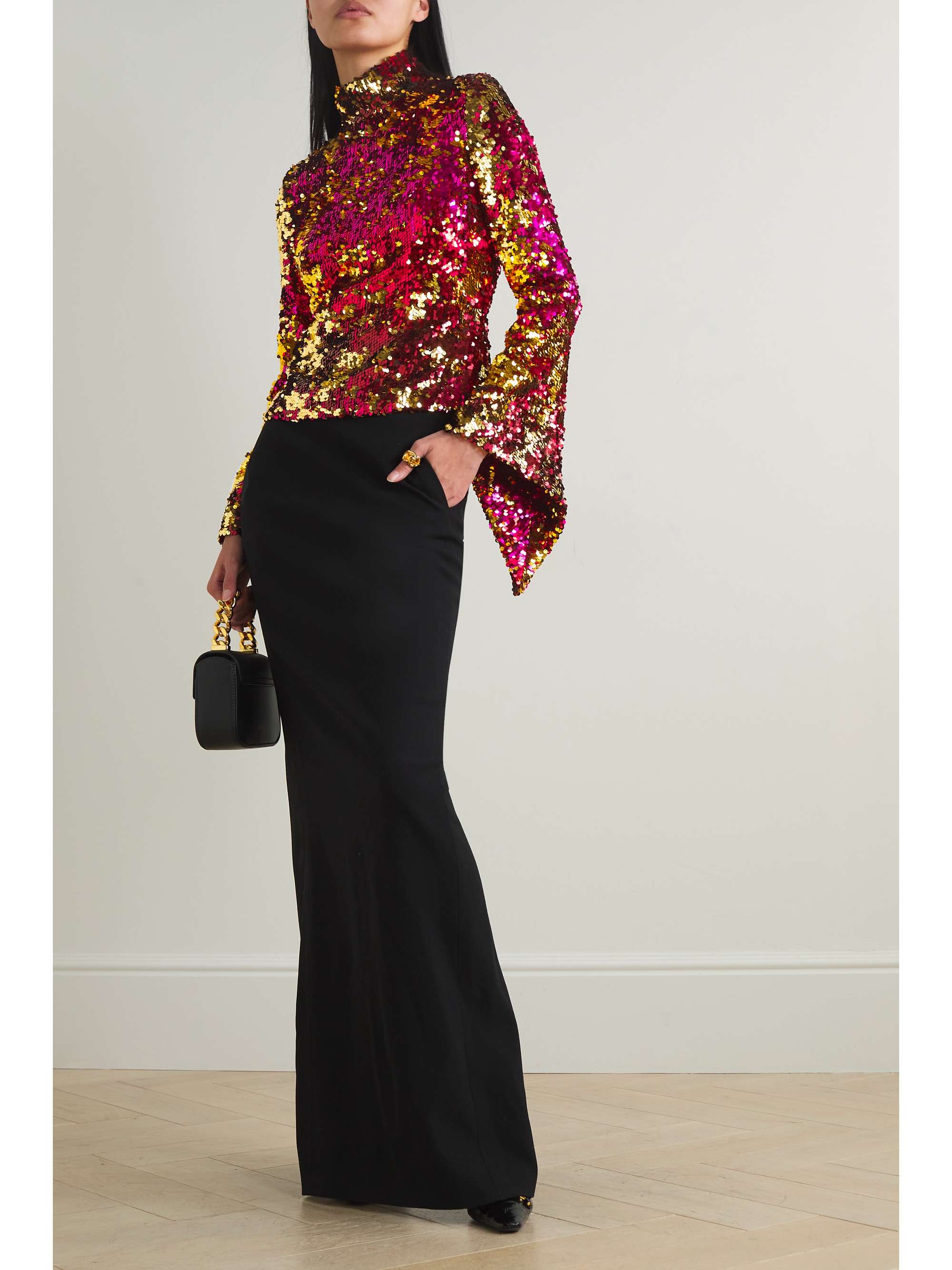 HALPERN Sequinned tulle turtleneck top