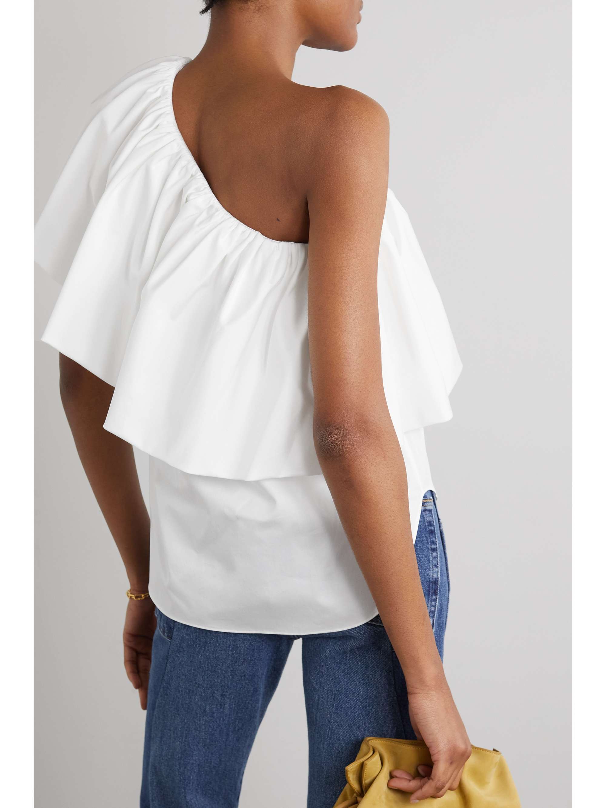 ADAM LIPPES One-shoulder ruffled cotton-poplin top