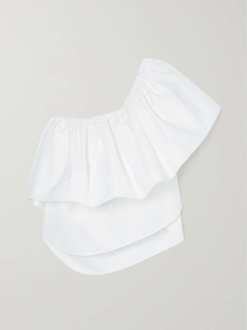Adam Lippes One-shoulder Ruffled Cotton-poplin Top