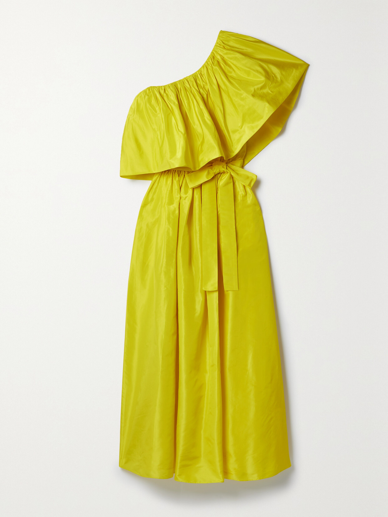 Adam Lippes - One-shoulder Ruffled Belted Silk-taffeta Midi Dress - Yellow