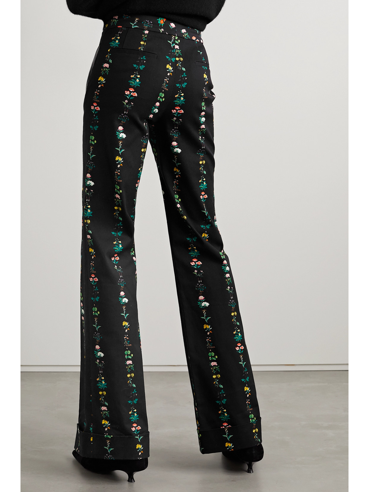 Adam Lippes Deeda Floral-print Cotton-blend Twill Straight-leg Pants In Black