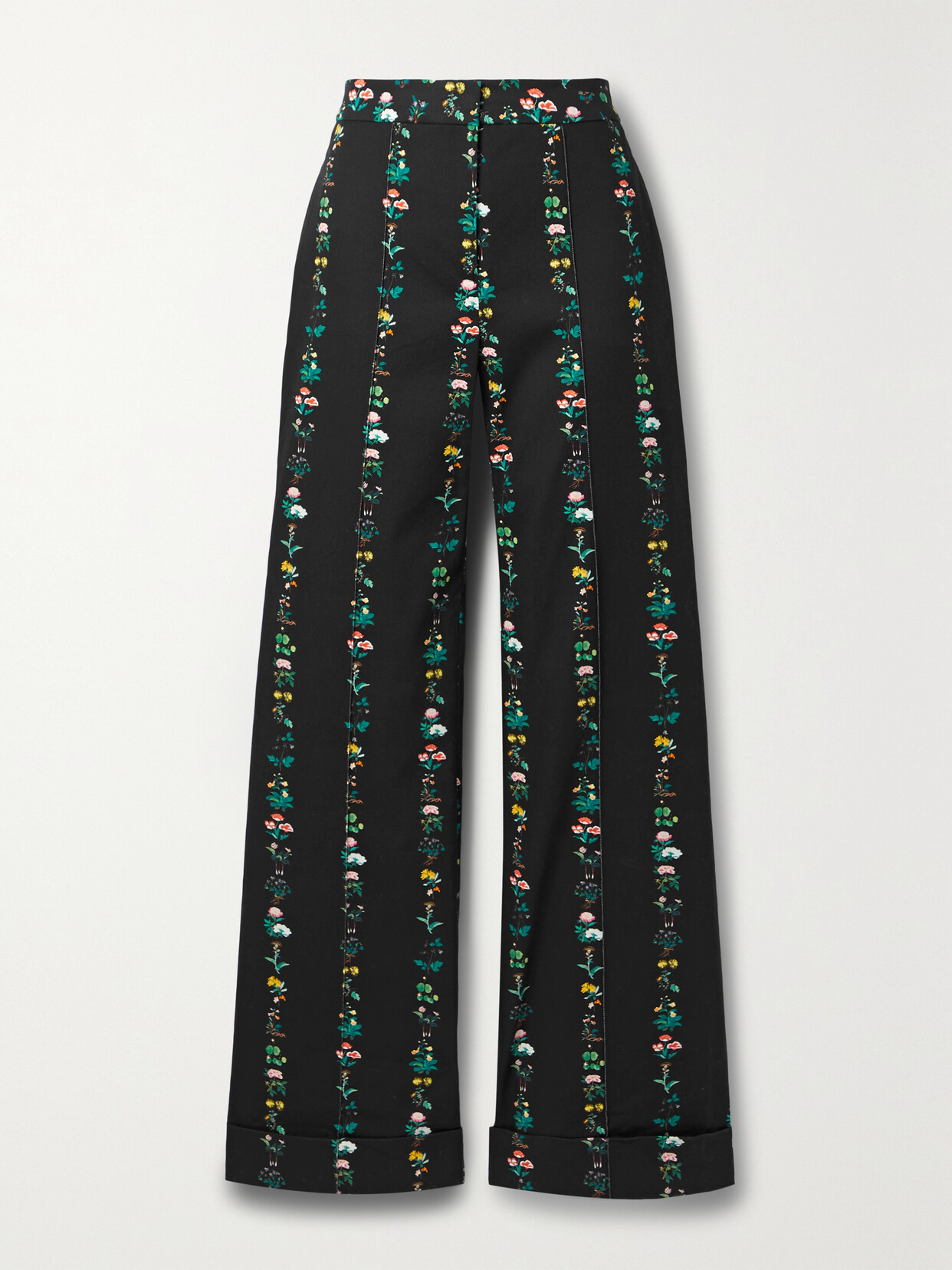 Adam Lippes - Deeda Floral-print Cotton-blend Twill Straight-leg Pants - Black