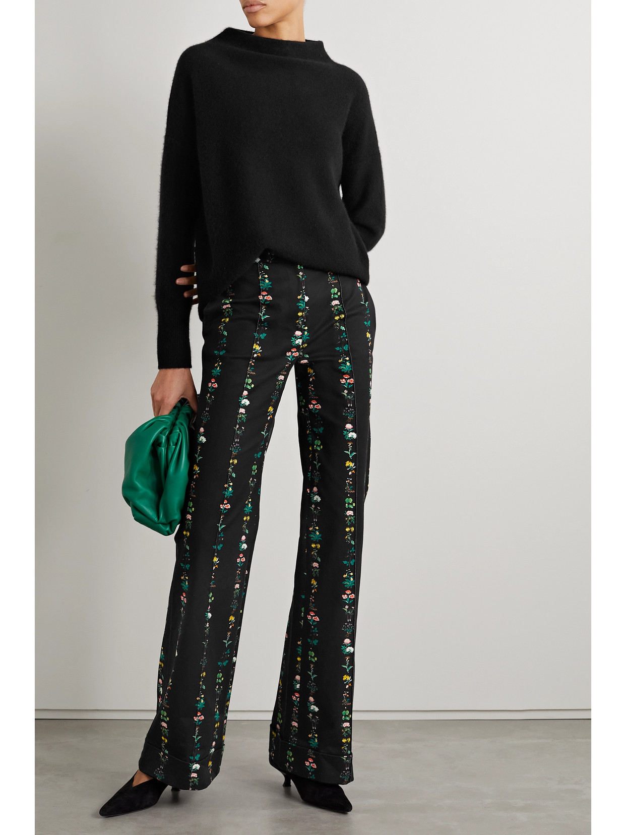 Adam Lippes Deeda Floral-print Cotton-blend Twill Straight-leg Pants In Black