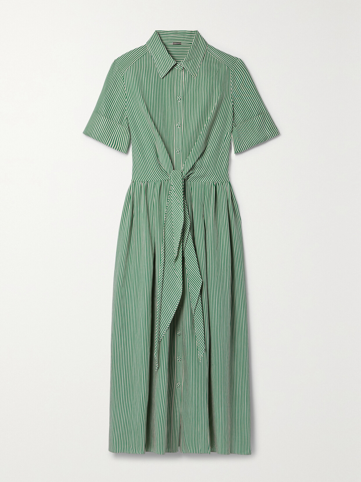 Adam Lippes - Attacher Tie-front Striped Cotton-blend Poplin Midi Shirt Dress - Green