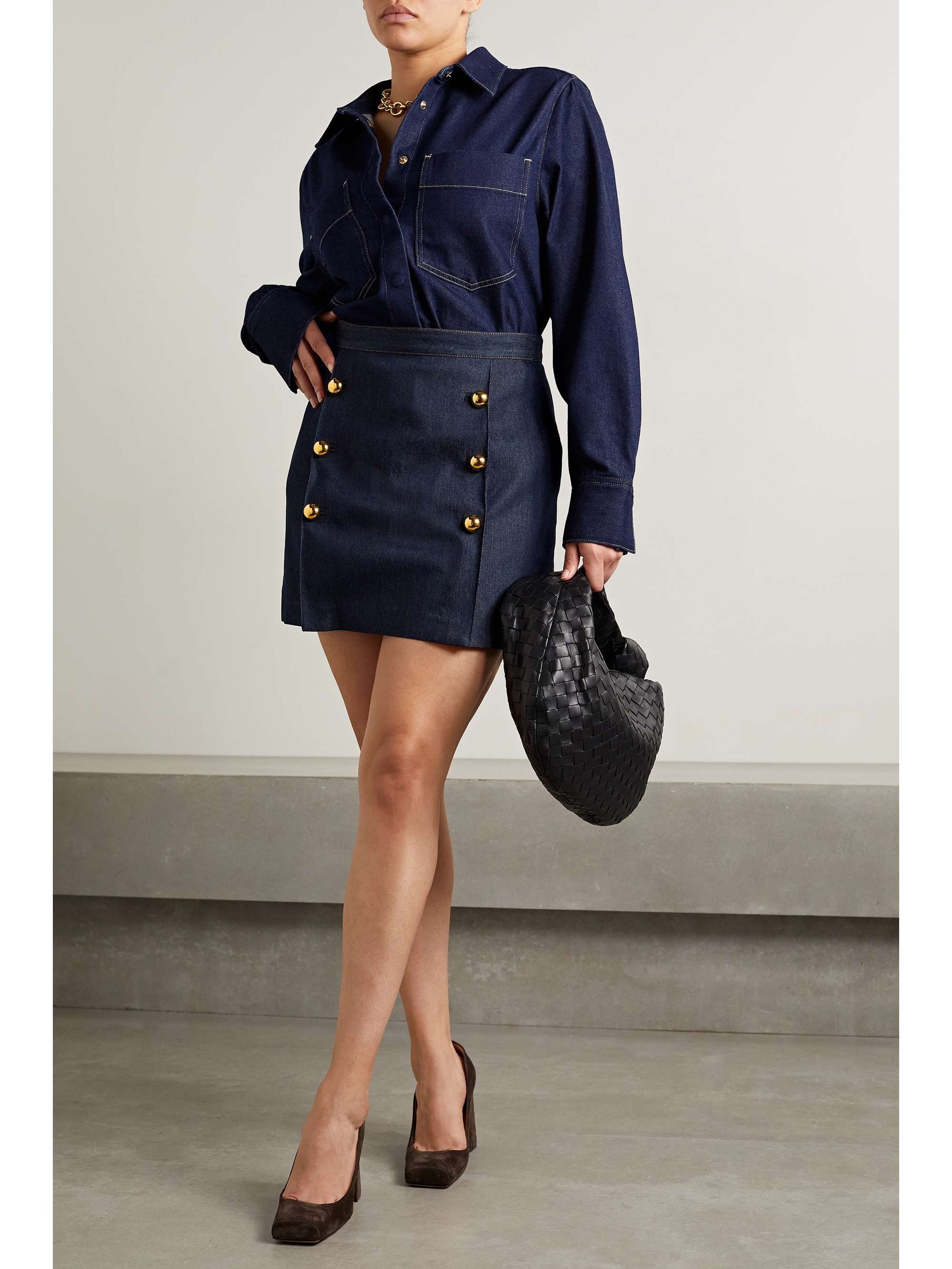Embellished denim mini skirt