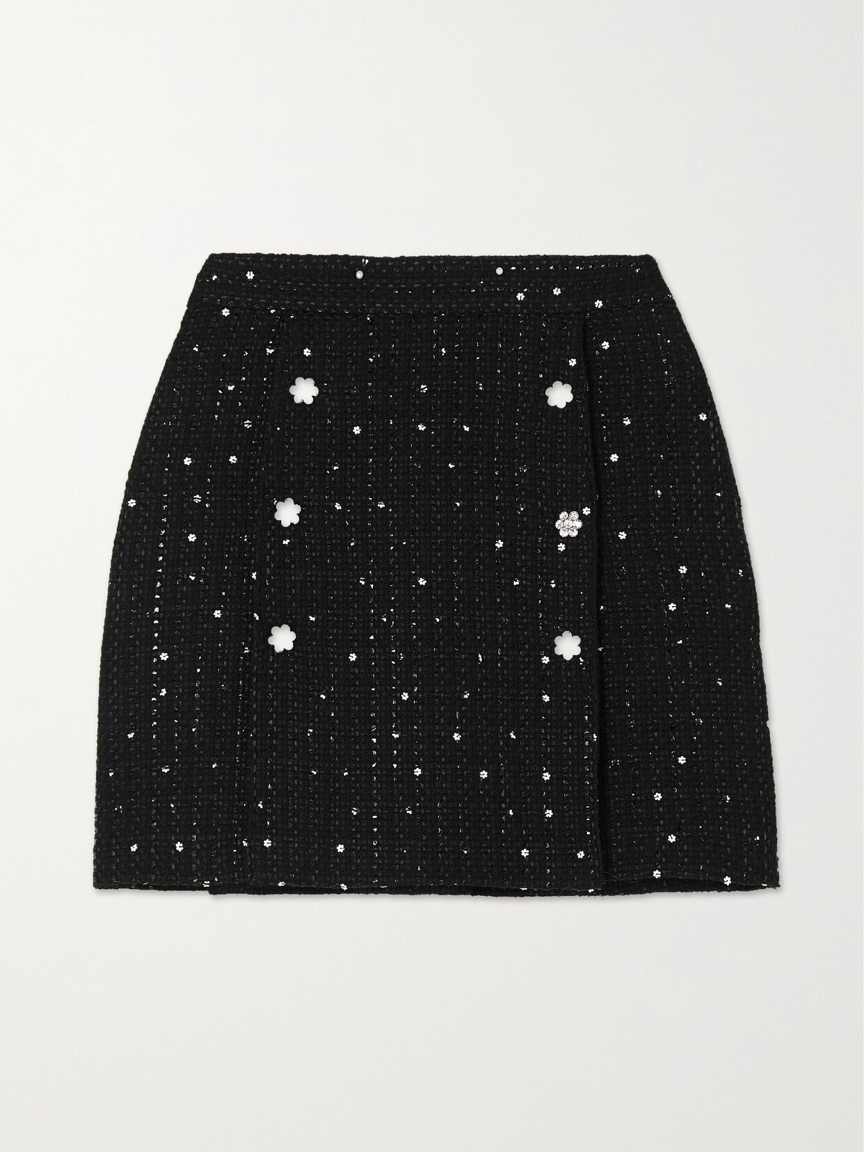 Adam Lippes - Wrap-effect Embellished Metallic Tweed Mini Skirt - Black