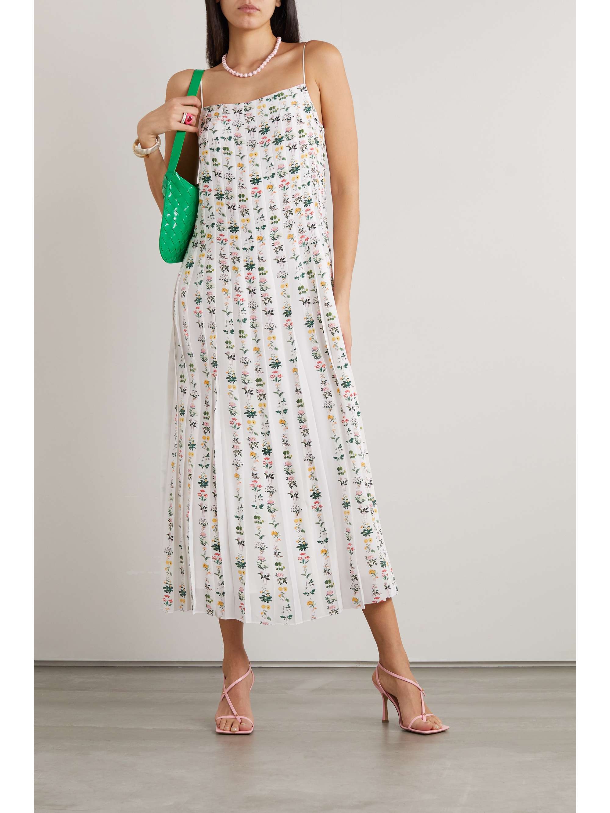 ADAM LIPPES Pleated floral-print silk crepe de chine midi dress |  NET-A-PORTER