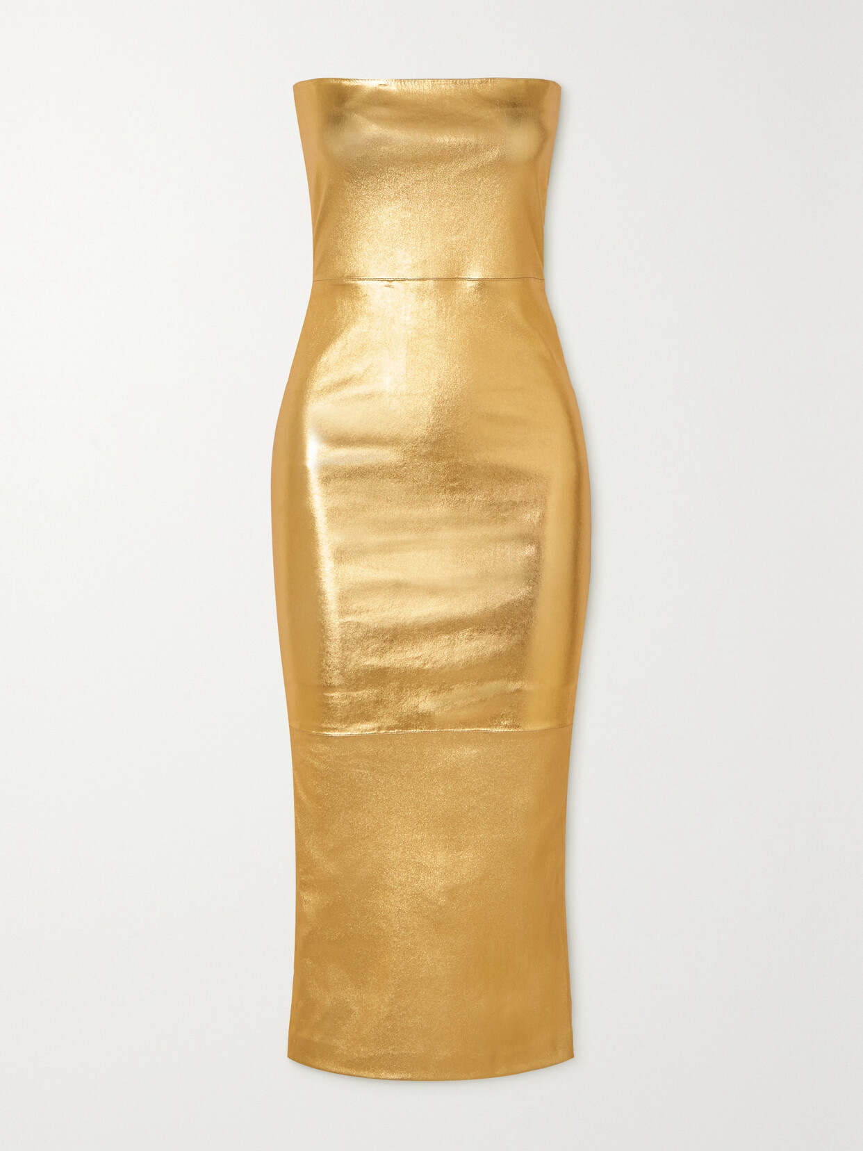 SPRWMN Strapless Paneled Metallic Stretch-leather Midi Dress - Gold