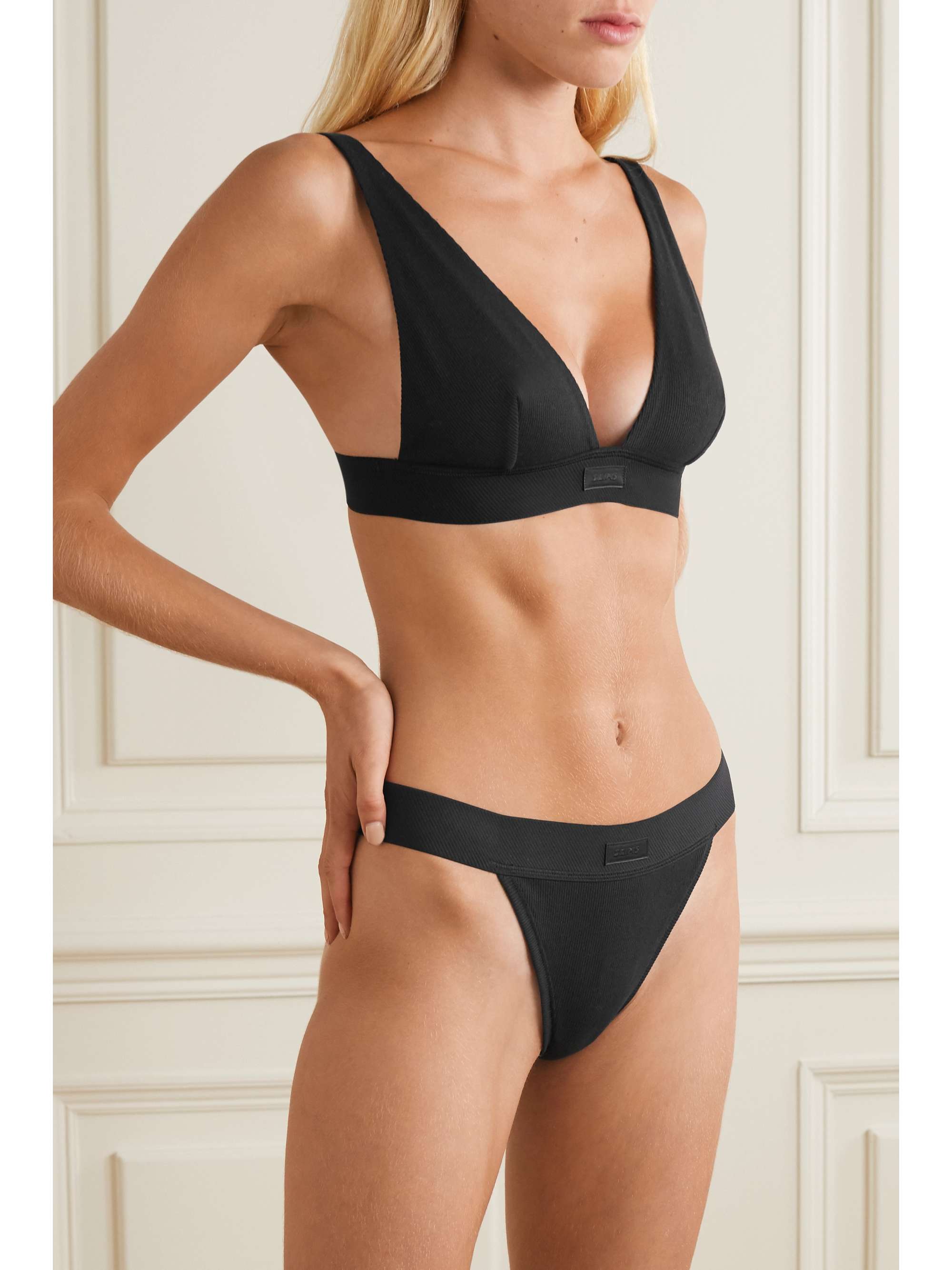 SKIMS Plunge ribbed cotton-blend jersey bralette - Bone