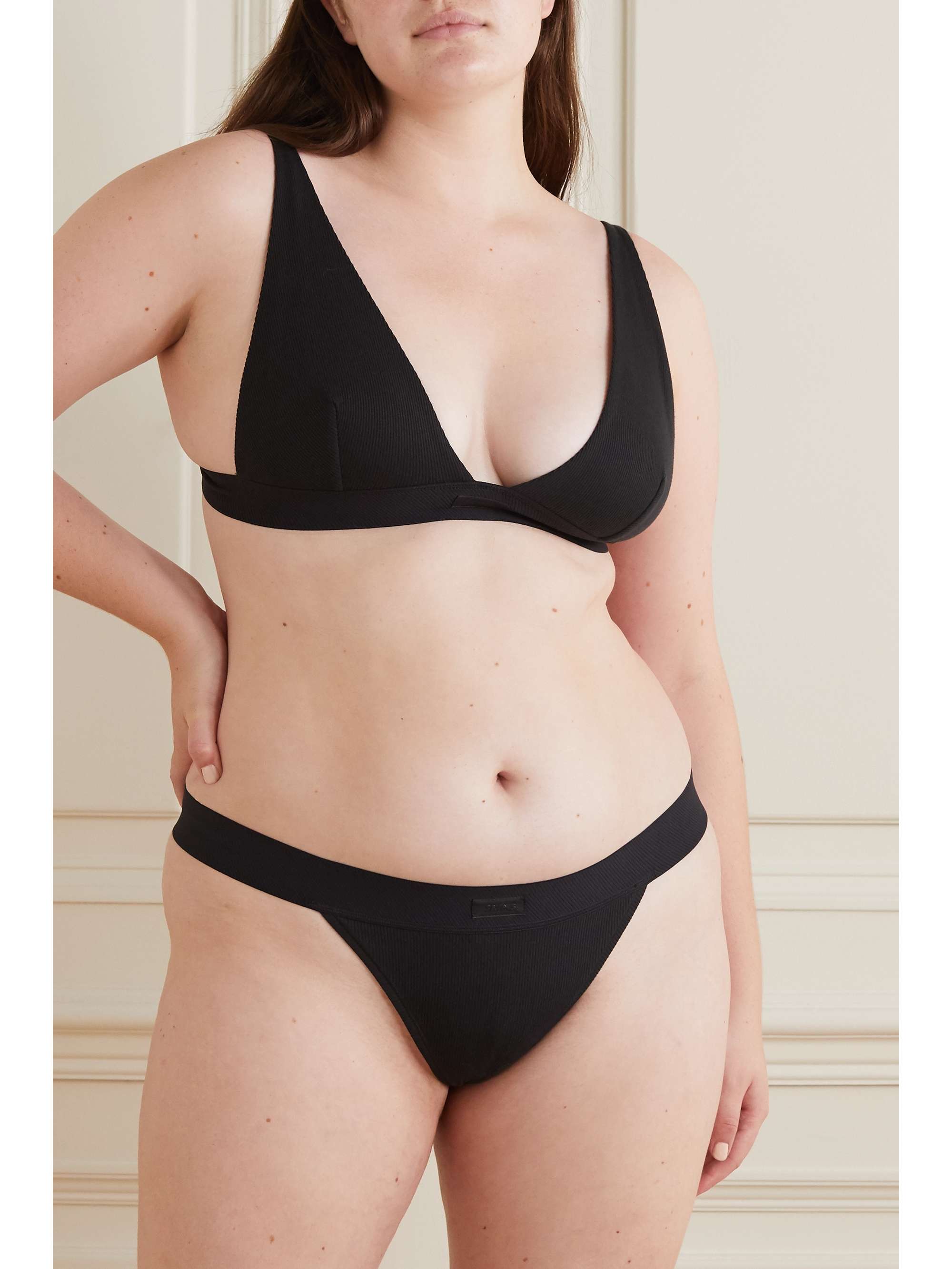 SKIMS Plunge ribbed cotton-blend jersey bralette - Bone