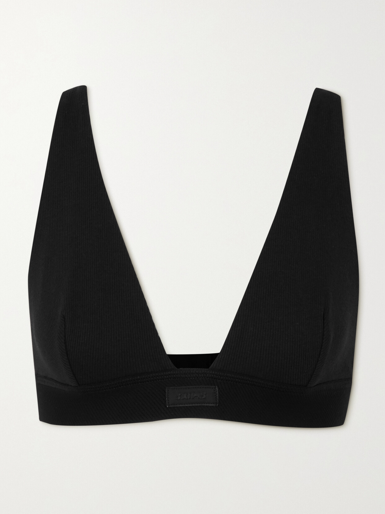 Shop Skims Plunge Ribbed Cotton-blend Jersey Bralette In Black